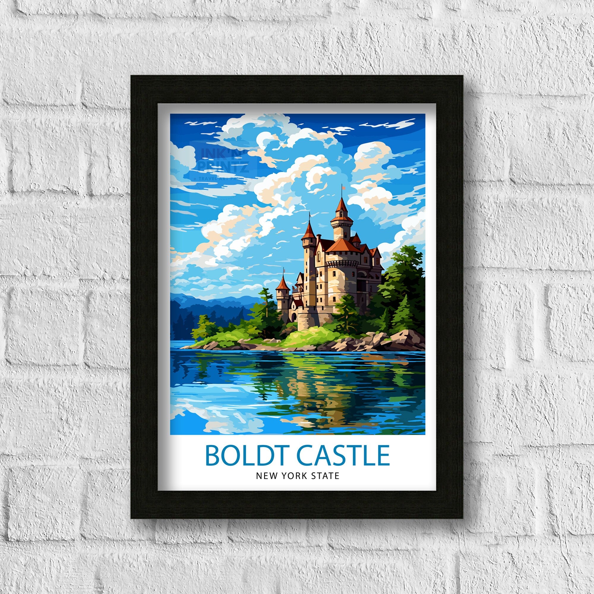 Boldt Castle New York State Travel Print| New York Wall Decor Thousand Islands Poster NY State Travel Prints Boldt Castle Art Print Thousand