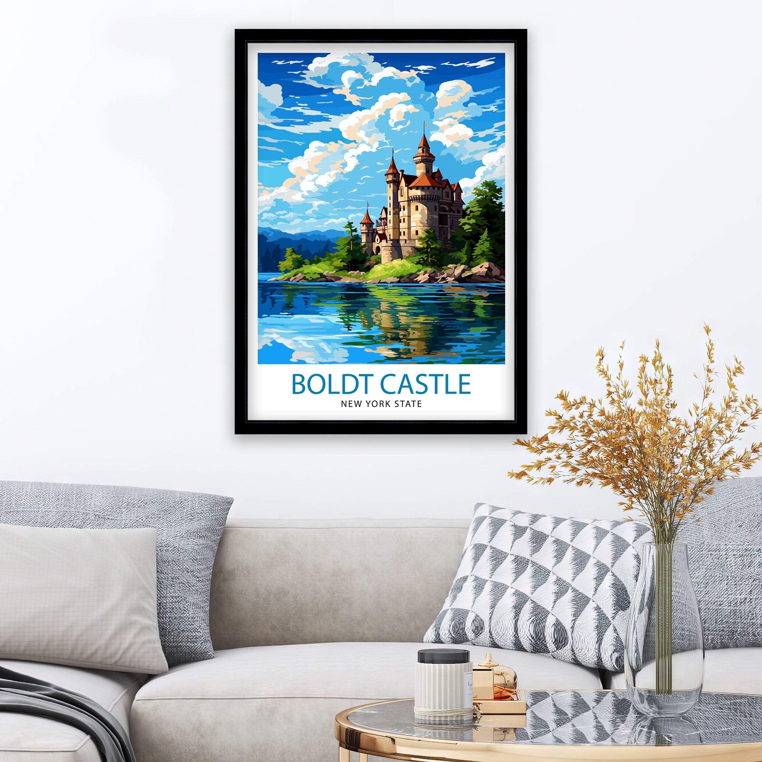 Boldt Castle New York State Travel Print| New York Wall Decor Thousand Islands Poster NY State Travel Prints Boldt Castle Art Print Thousand