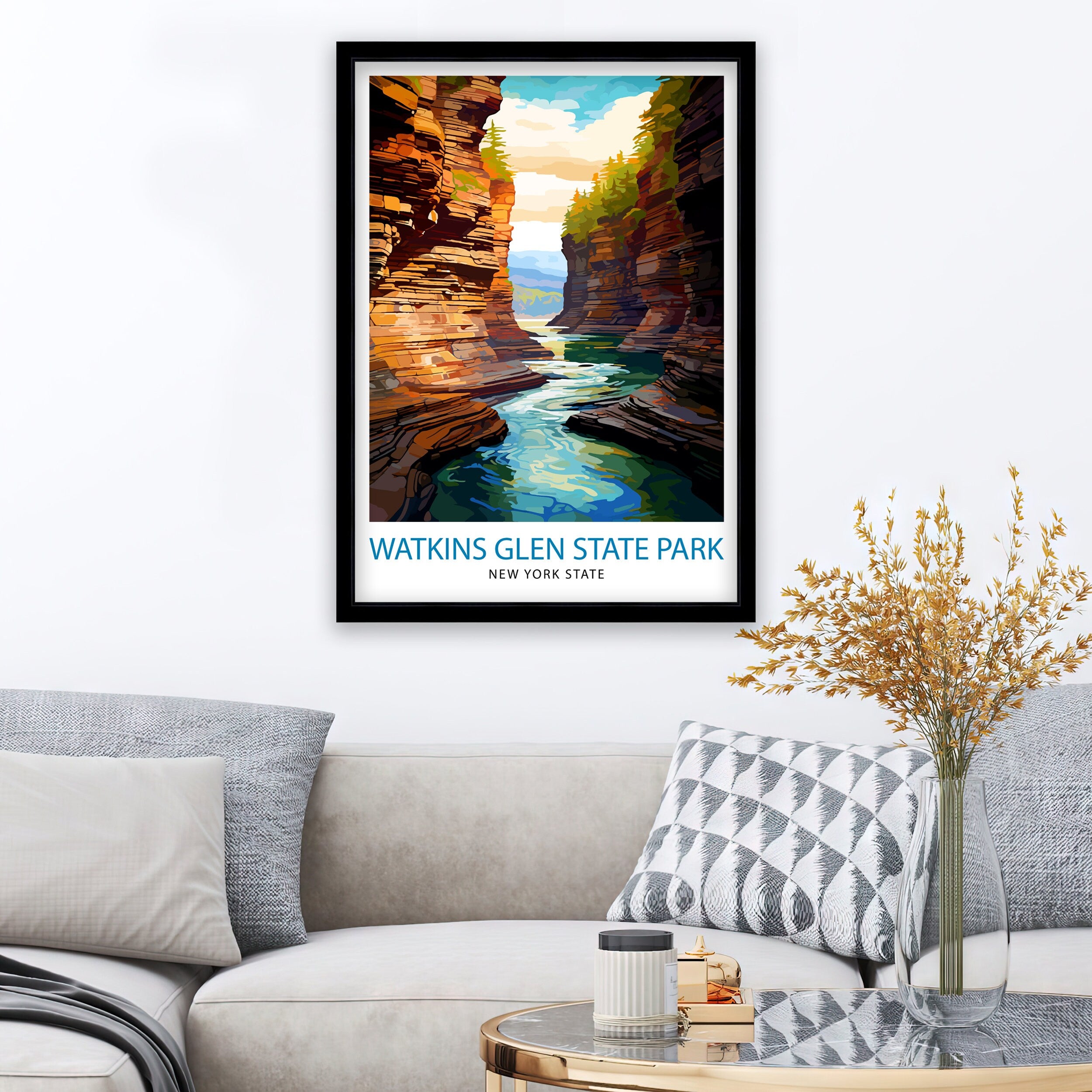 Watkins Glen State Park New York State Travel Print| New York Wall Decor Watkins Glen Poster Nature Travel Prints New York Art Print