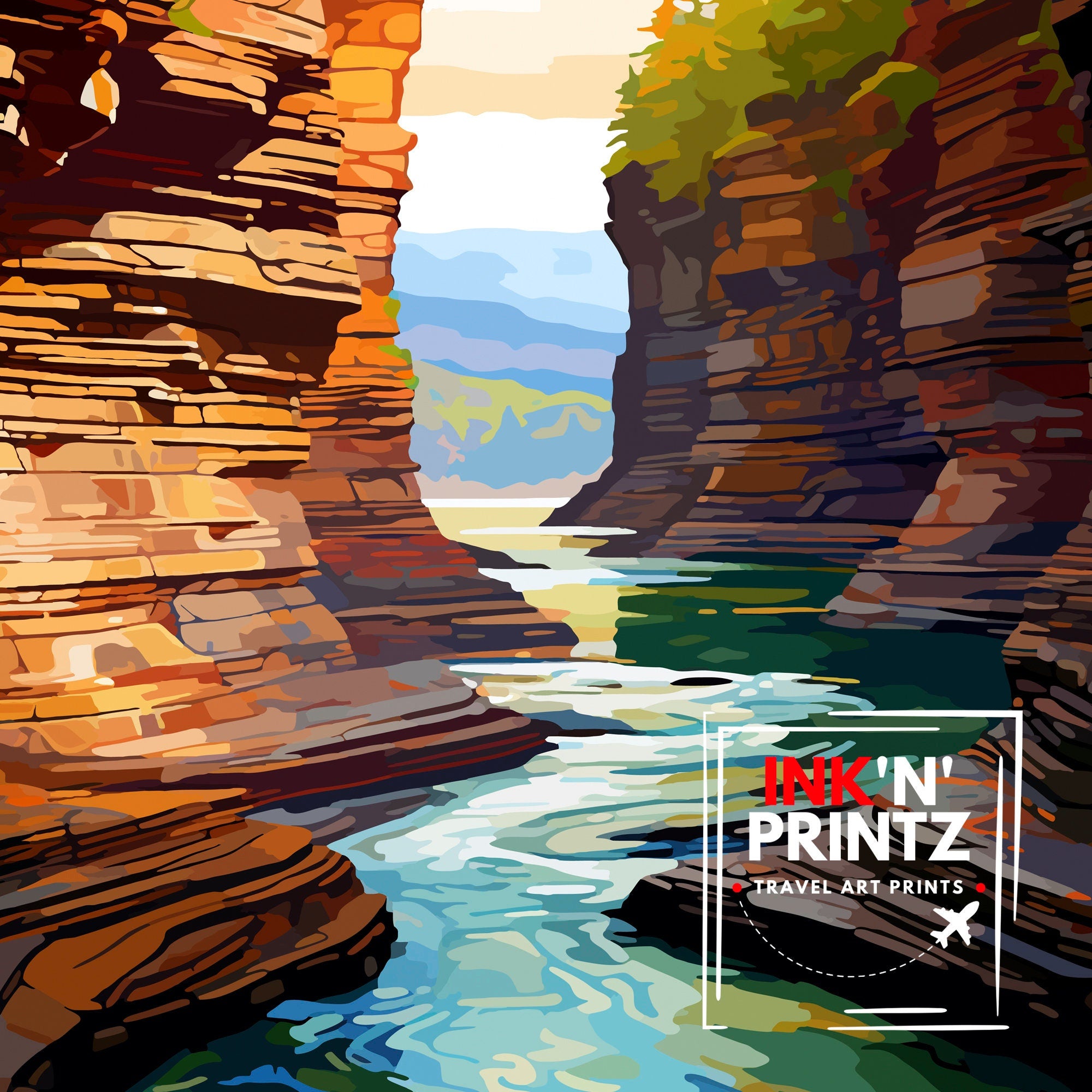 Watkins Glen State Park New York State Travel Print| New York Wall Decor Watkins Glen Poster Nature Travel Prints New York Art Print