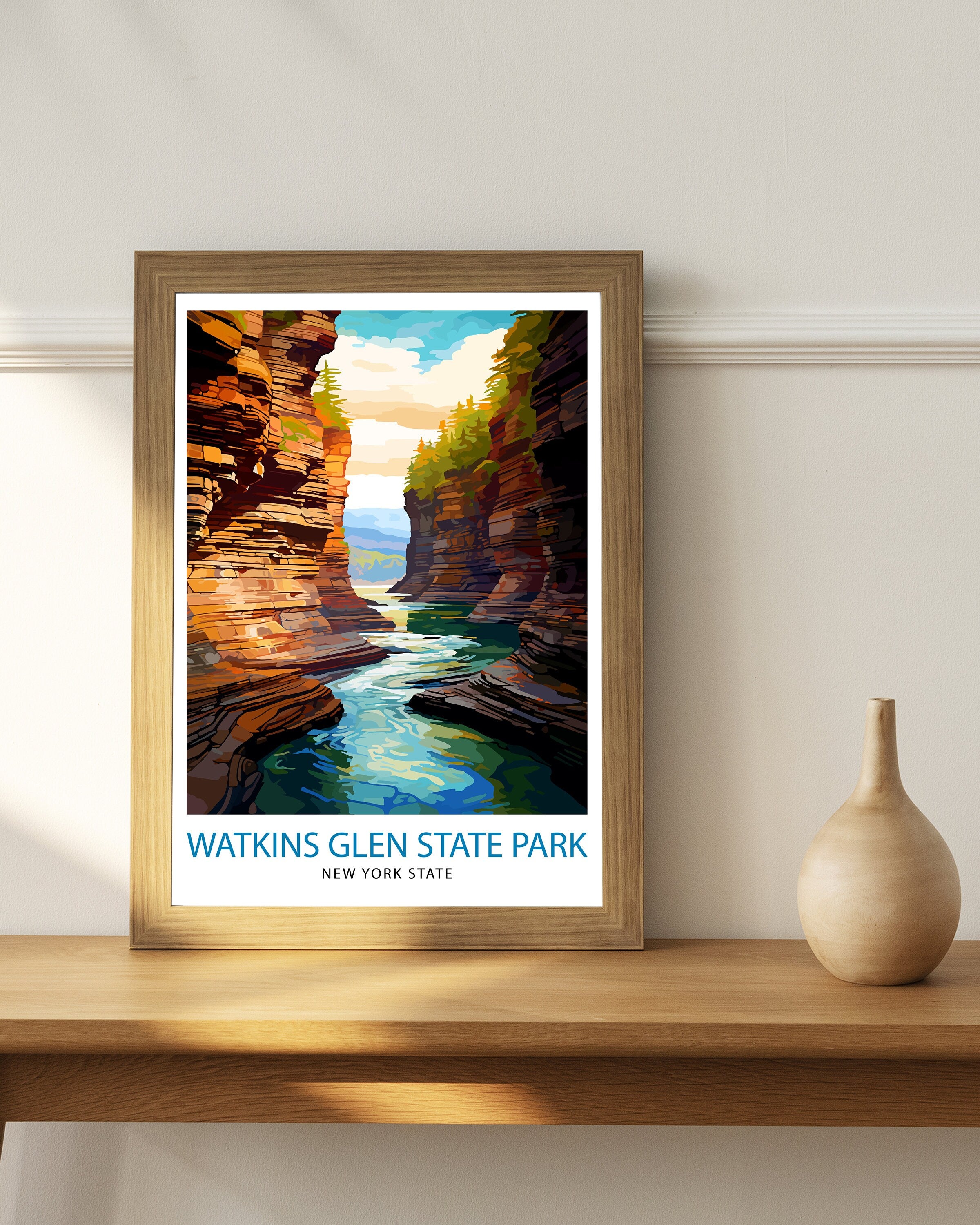 Watkins Glen State Park New York State Travel Print| New York Wall Decor Watkins Glen Poster Nature Travel Prints New York Art Print