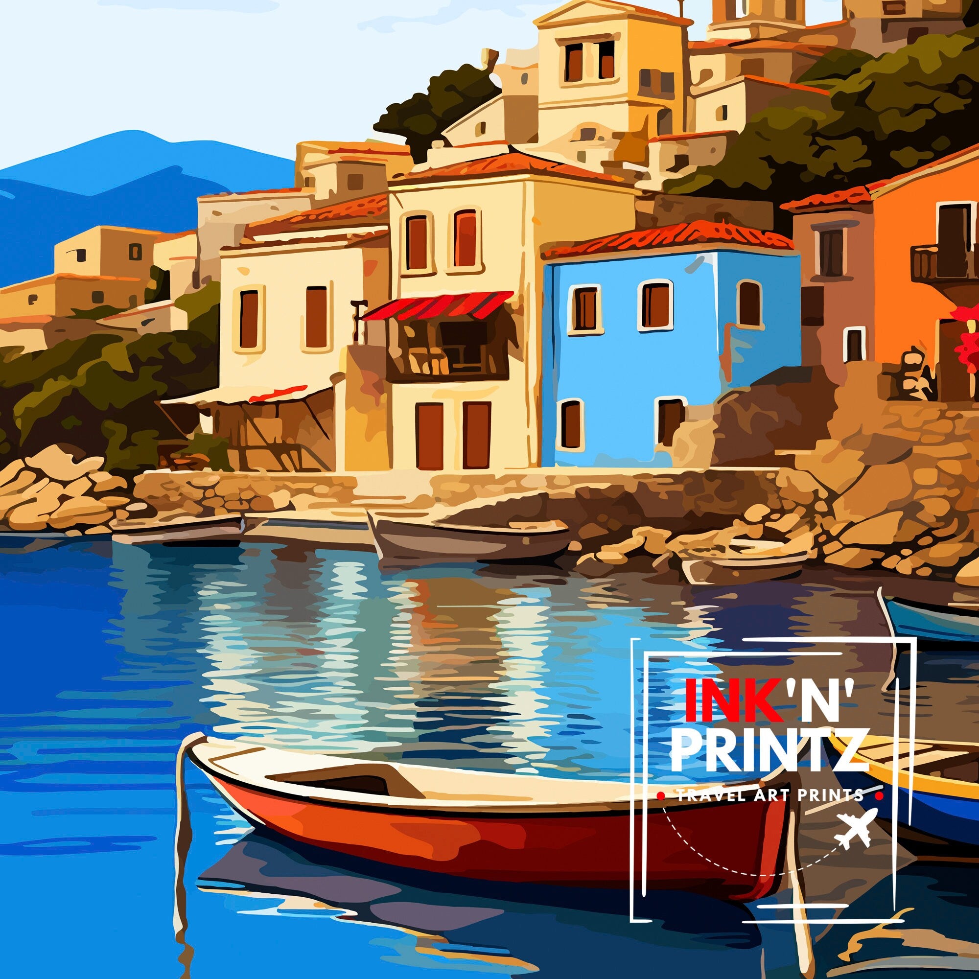 Agios Nikolaos Travel Print Greek Island Wall Decor Agios Nikolaos Poster Greece Travel Prints Agios Nikolaos Art Print Island Illustration