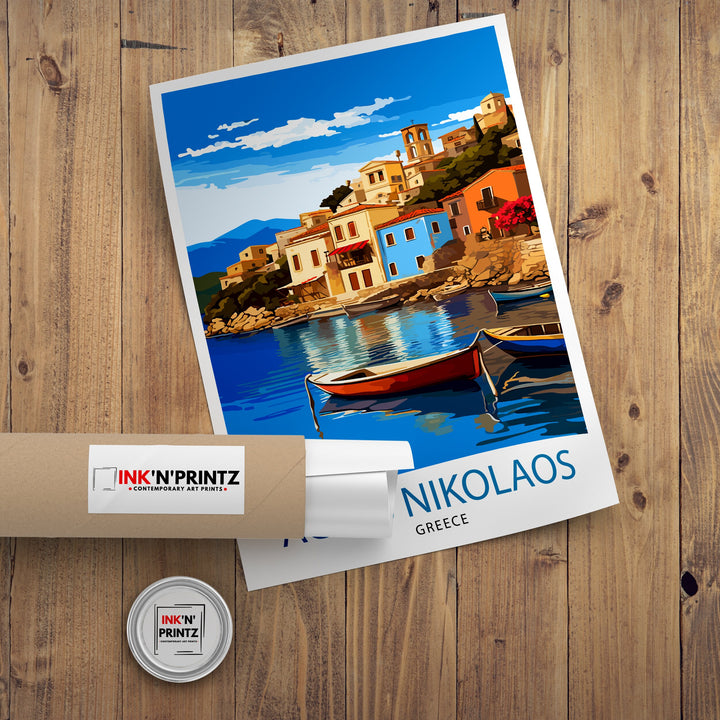 Agios Nikolaos Travel Poster Greek Island