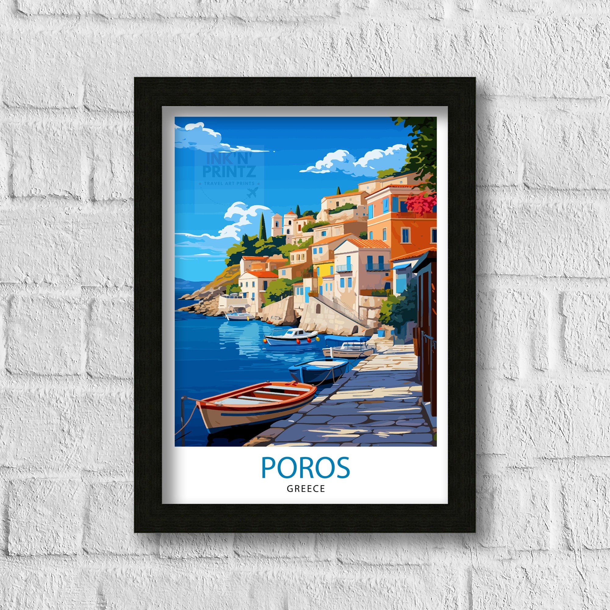 Poros Greece Travel Print Greek Island Wall Decor Poros Island Poster Greece Travel Prints Poros Art Print Poros Illustration Poros Wall