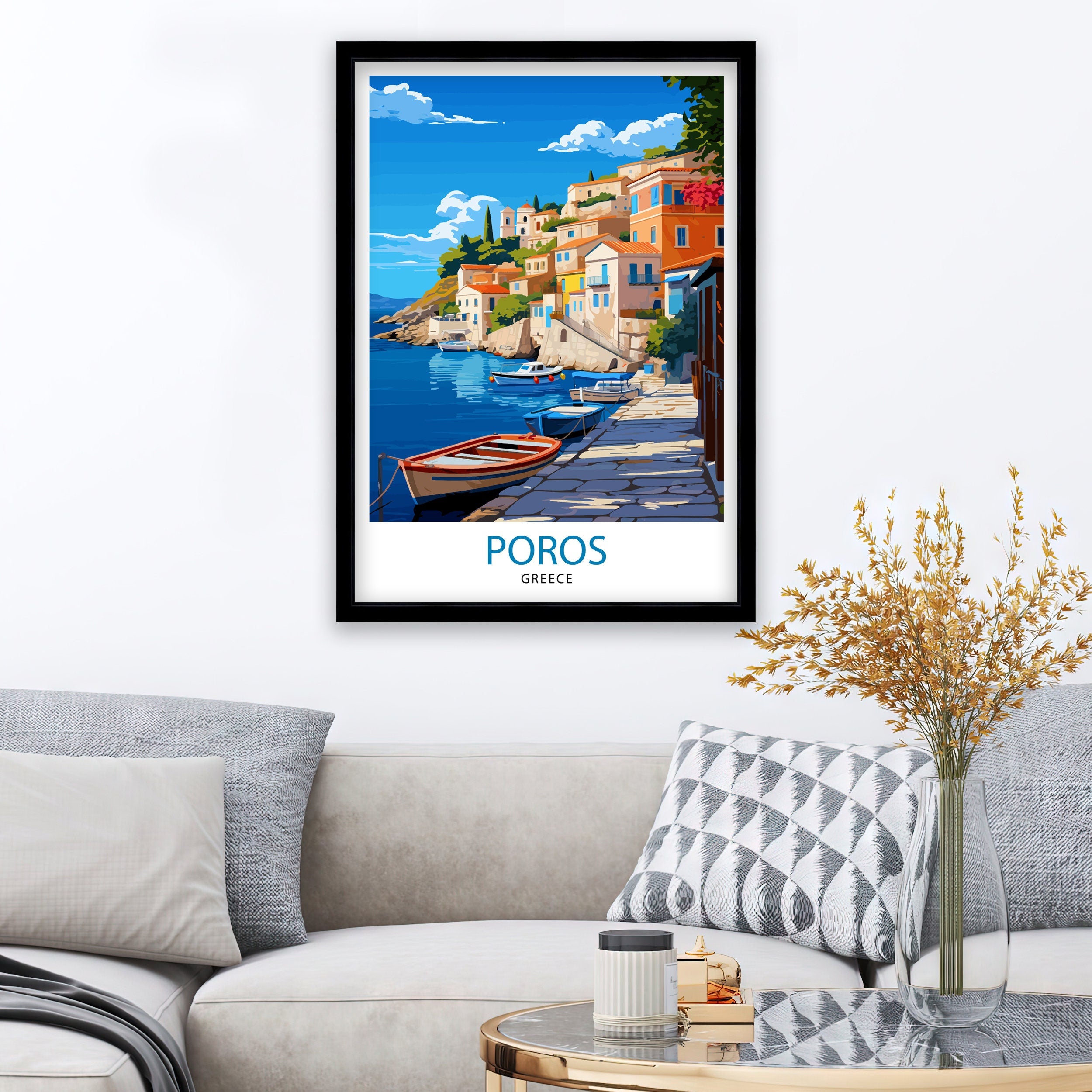 Poros Greece Travel Print Greek Island Wall Decor Poros Island Poster Greece Travel Prints Poros Art Print Poros Illustration Poros Wall