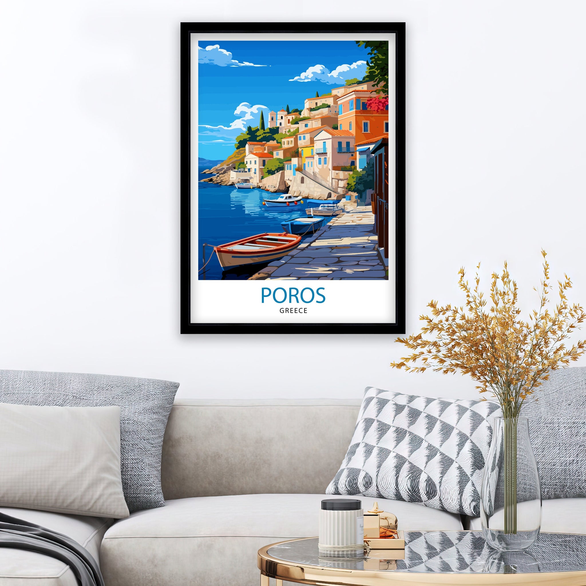Poros Greece Travel Print Greek Island Wall Decor Poros Island Poster Greece Travel Prints Poros Art Print Poros Illustration Poros Wall