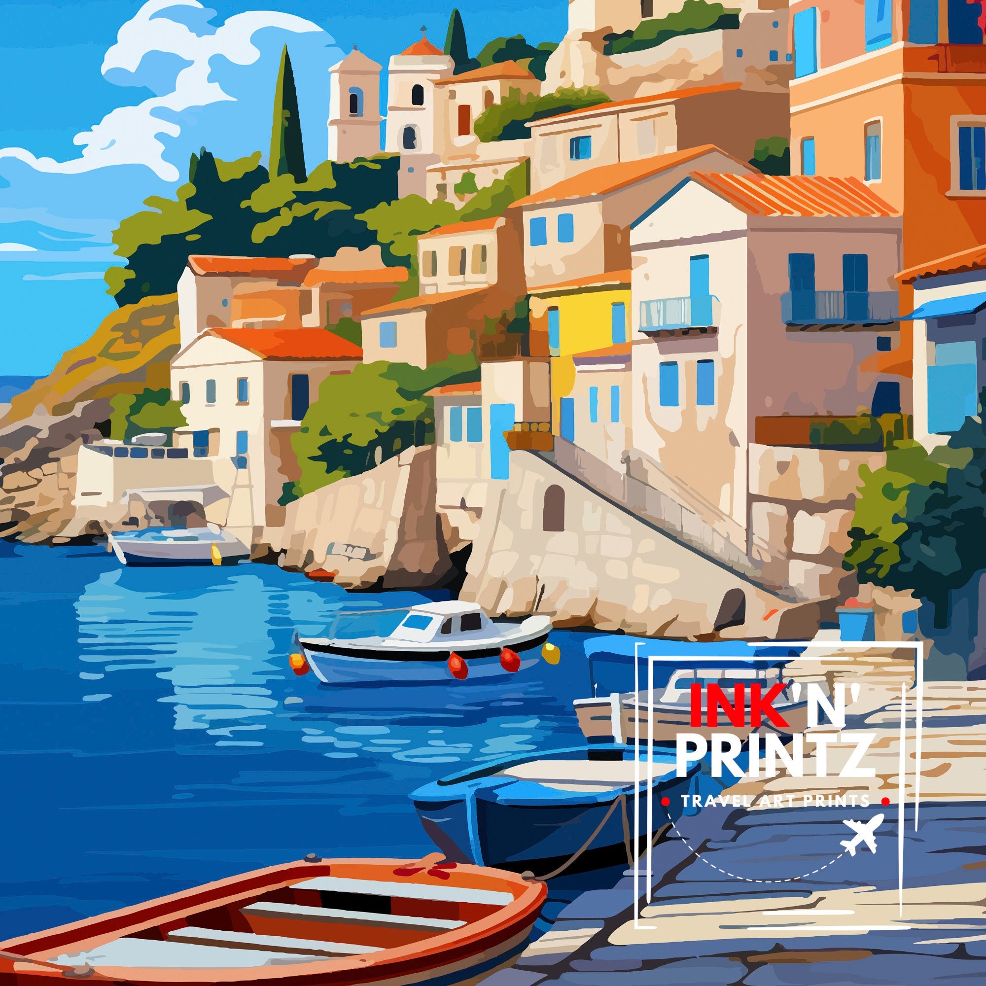 Poros Greece Travel Print Greek Island Wall Decor Poros Island Poster Greece Travel Prints Poros Art Print Poros Illustration Poros Wall