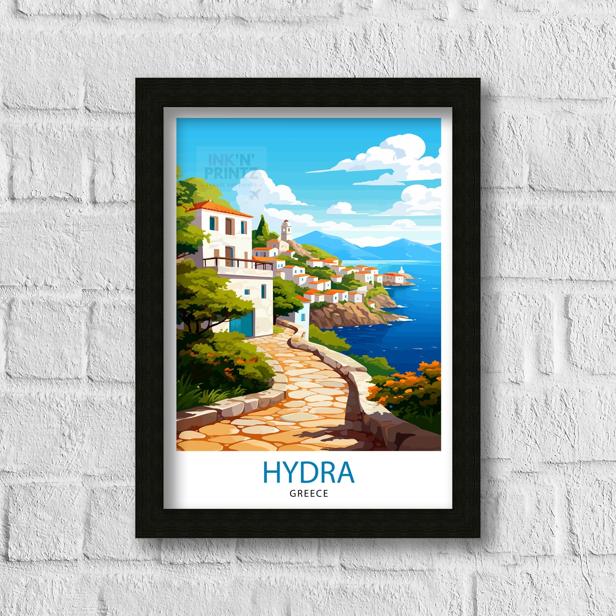 Hydra Greece Travel Print Hydra Island Wall Decor Hydra Greece Poster Greek Island Travel Prints Hydra Art Print Hydra Island Illustration