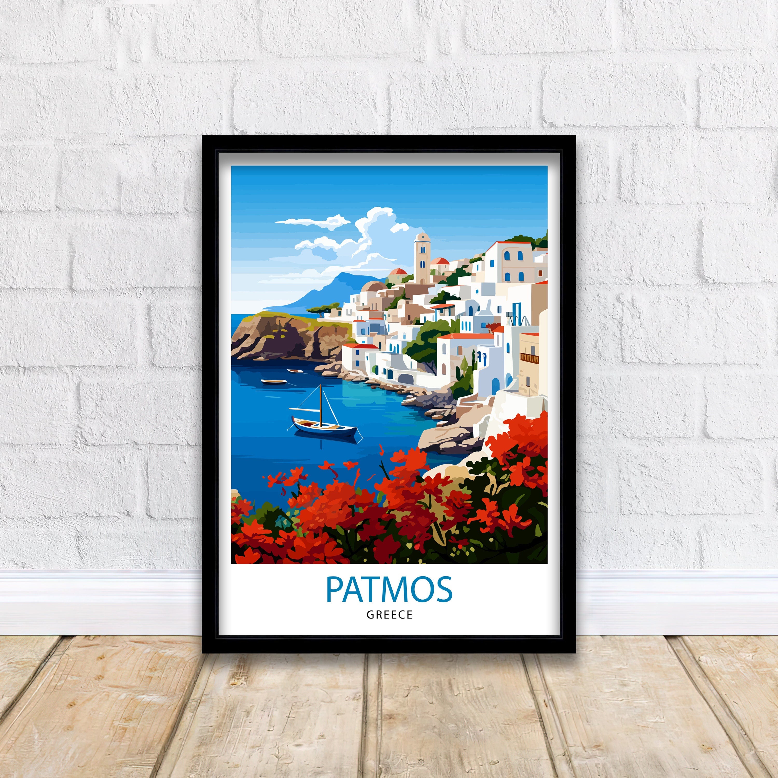 Patmos Greece Art Print | Aegean Island Travel Poster