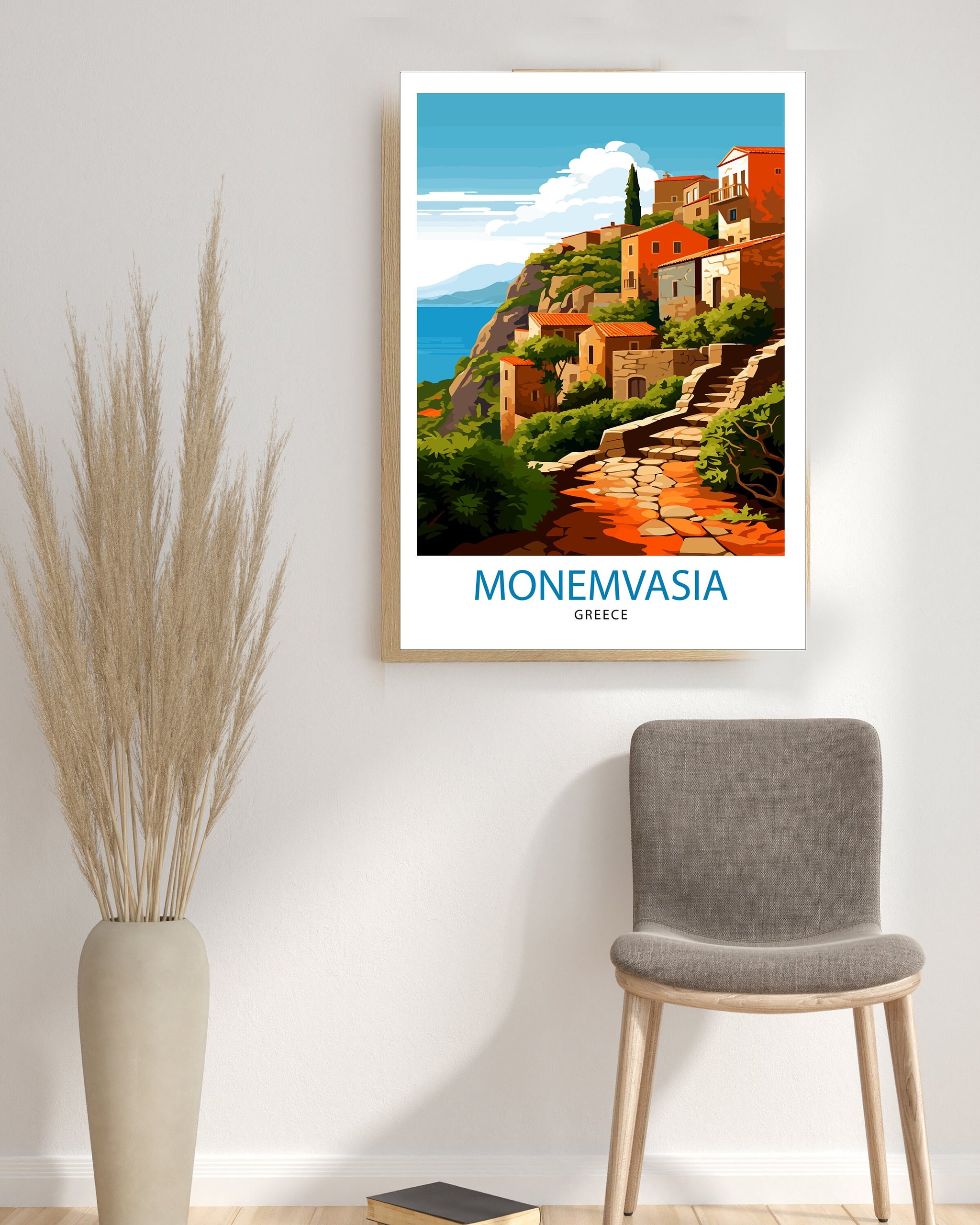 Monemvasia Greece Travel Print Monemvasia Wall Decor Monemvasia Poster Greek Travel Prints Monemvasia Art Print Monemvasia Illustration