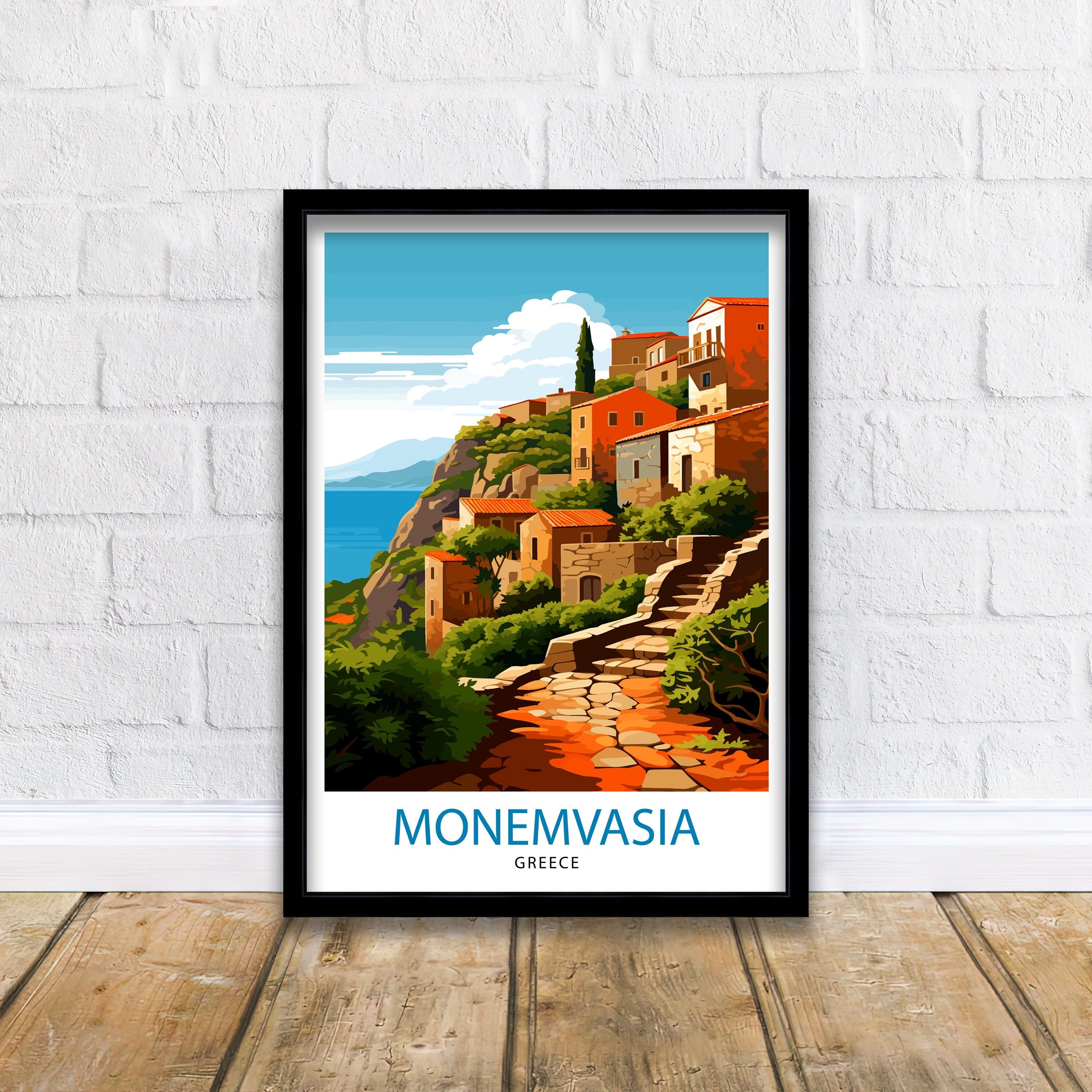 Monemvasia Greece Travel Print Monemvasia Wall Decor Monemvasia Poster Greek Travel Prints Monemvasia Art Print Monemvasia Illustration