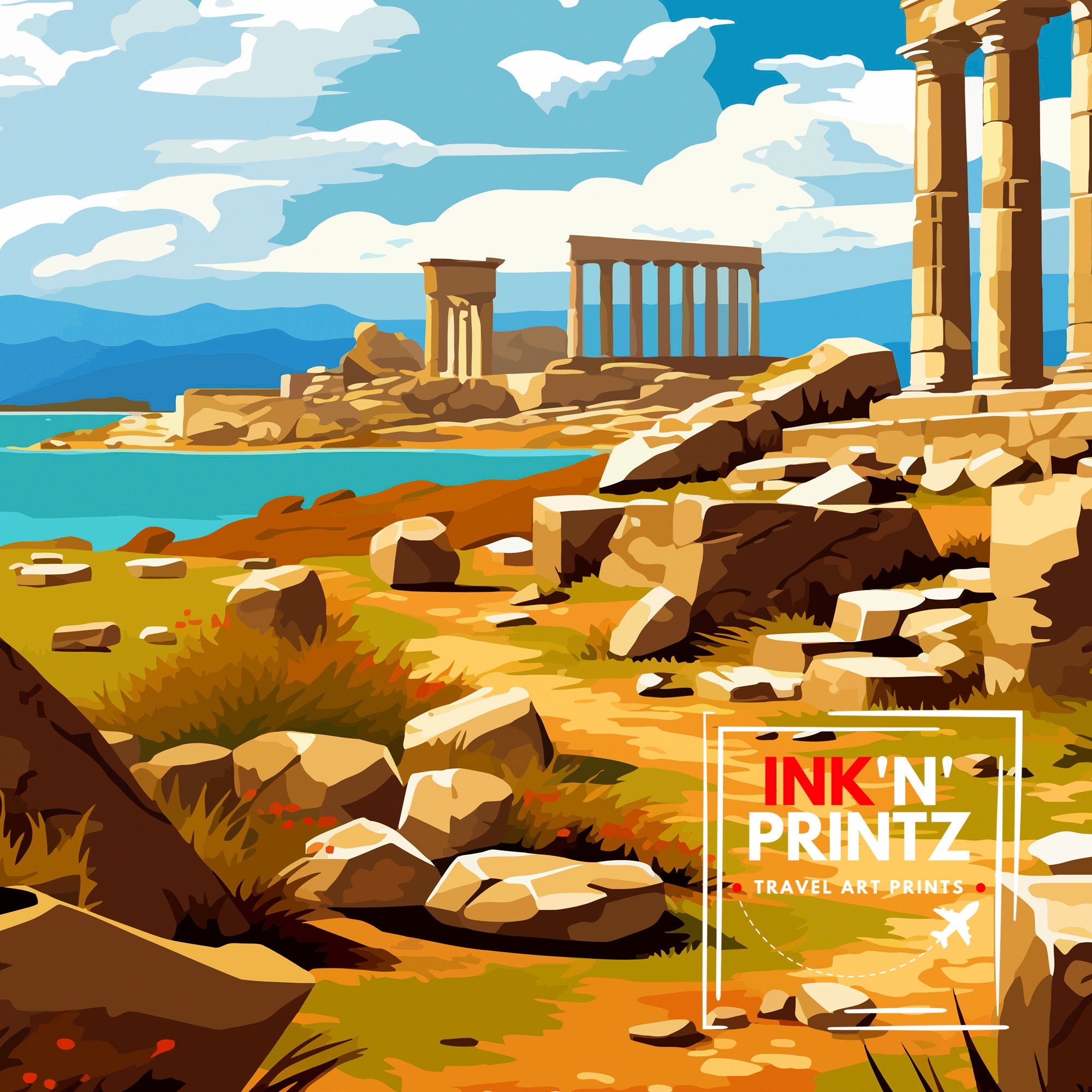 Delos Greece Travel Print Delos Island Wall Decor Delos Poster Greek Island Travel Prints Delos Art Print Delos Illustration Delos Wall Art