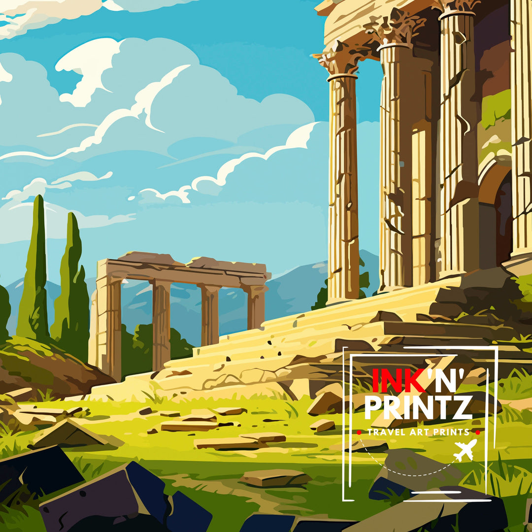 Olympia Greece Travel Print Ancient Olympia Wall Decor Greek Mythology Poster Greece Travel Prints Olympia Art Print Historical Illustration