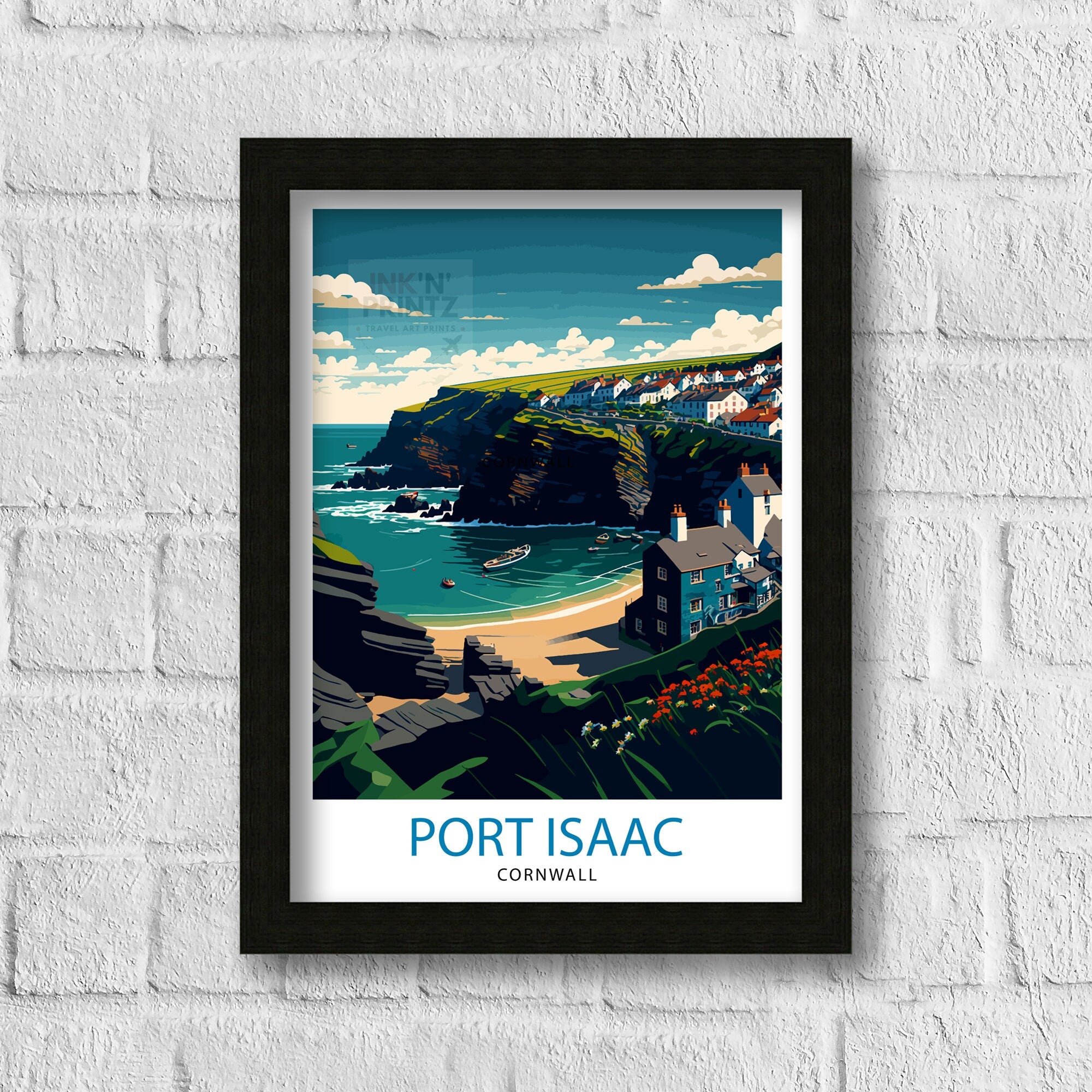 Port Isaac Cornwall Travel Print, Coastal Art