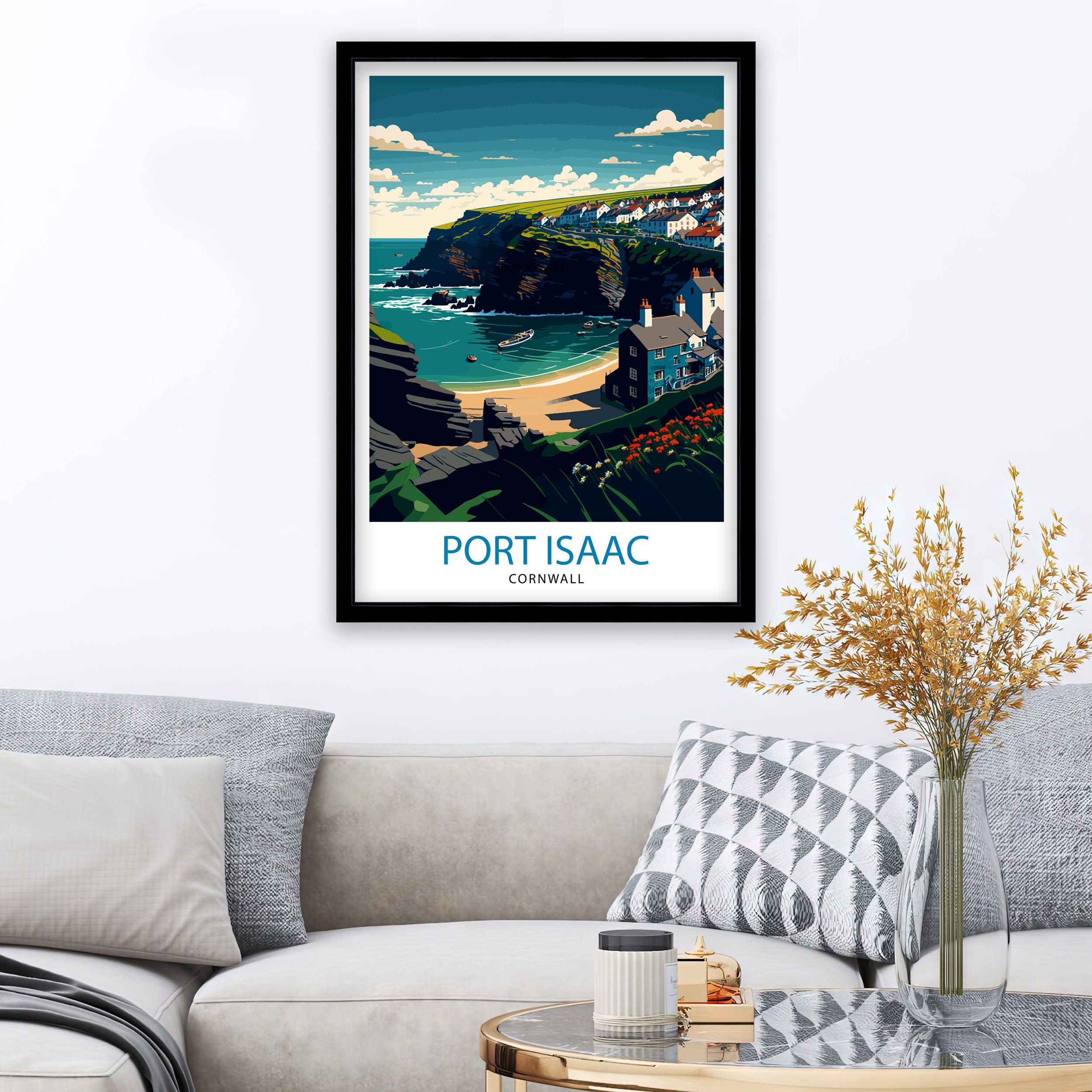 Port Isaac Cornwall Travel Print, Coastal Art