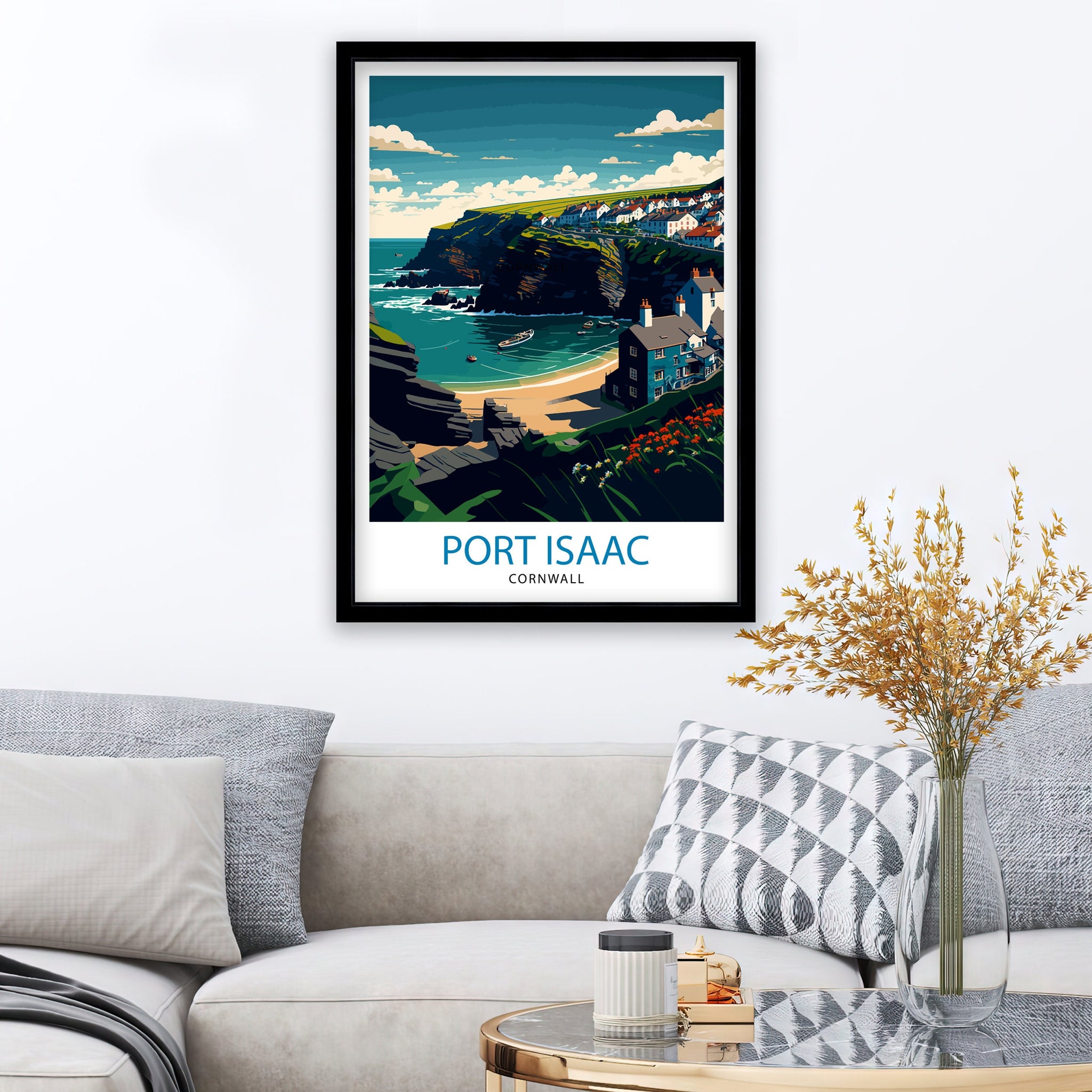 Port Isaac Cornwall Travel Print, Coastal Art
