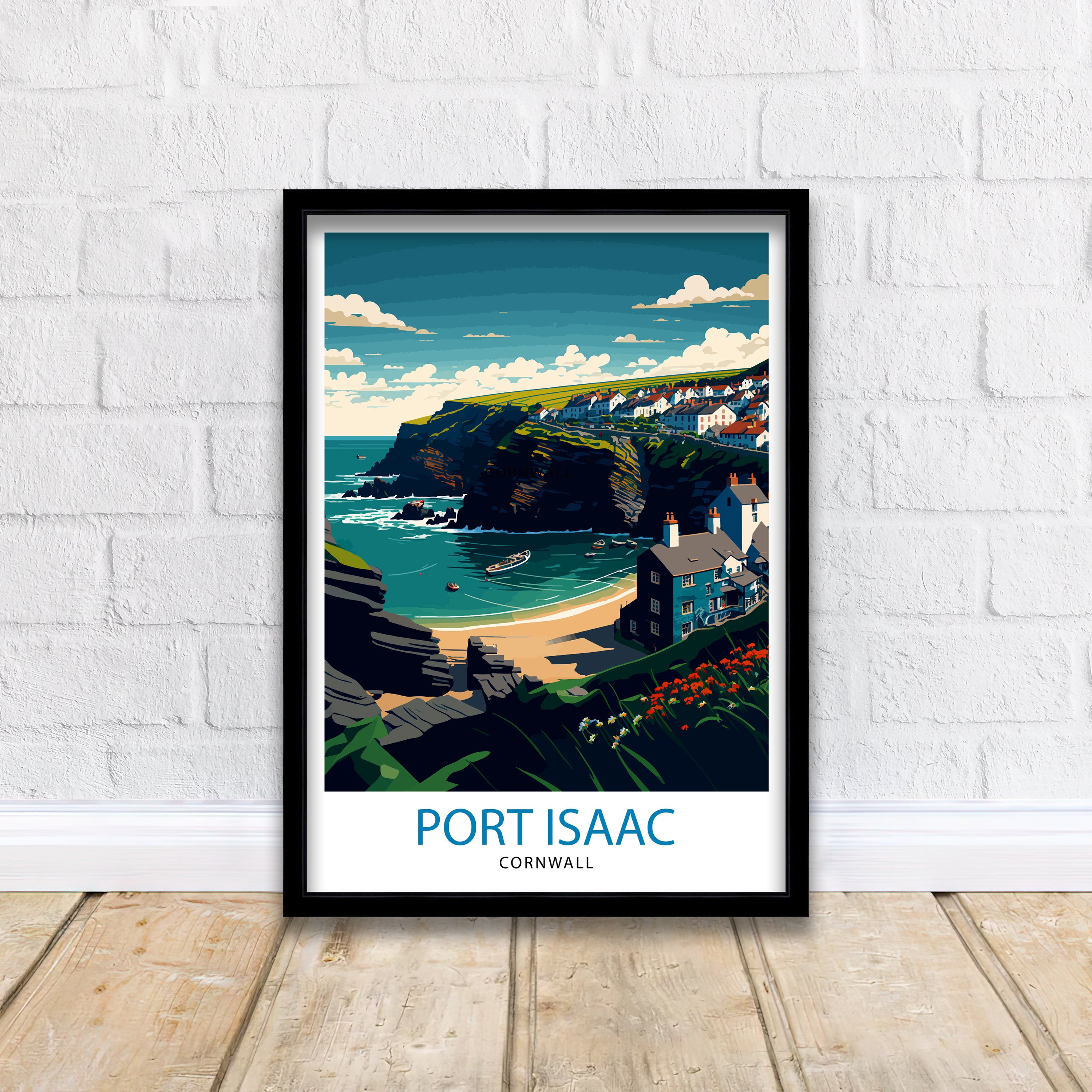 Port Isaac Cornwall Travel Print, Coastal Art