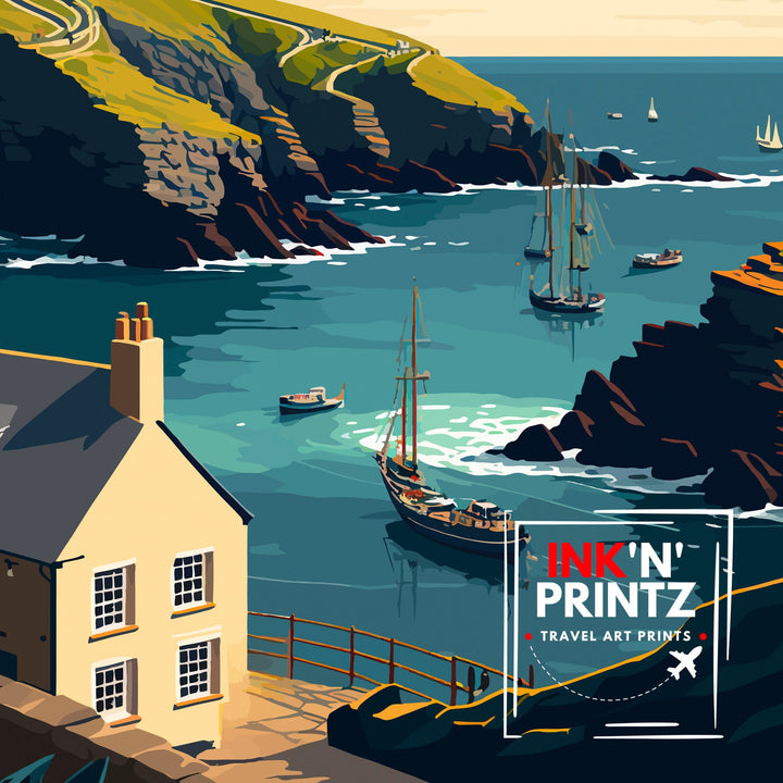 Port Isaac Cornwall Travel Poster Coastal