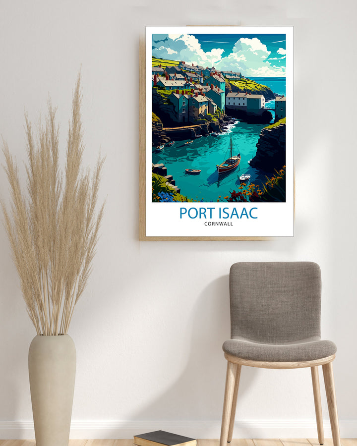 Port Isaac Cornwall Travel Poster Coastal