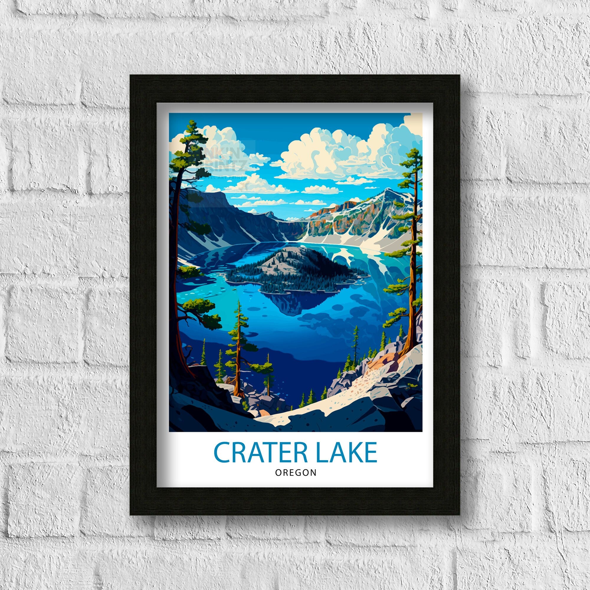 Crater Lake Oregon Travel Print Oregon Wall Decor Crater Lake Poster Pacific Northwest Travel Prints Oregon Art Print Crater Lake