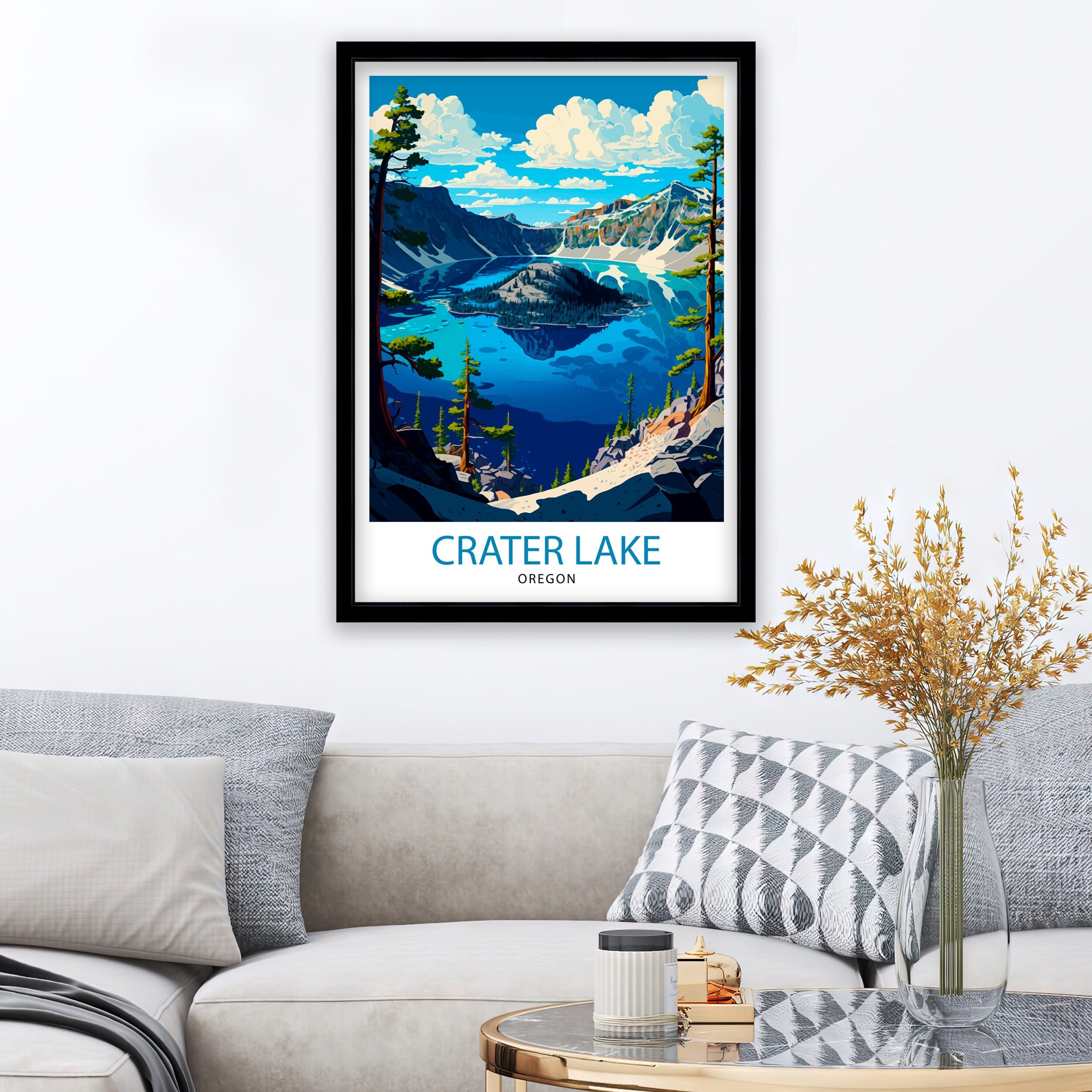 Crater Lake Oregon Travel Print Oregon Wall Decor Crater Lake Poster Pacific Northwest Travel Prints Oregon Art Print Crater Lake