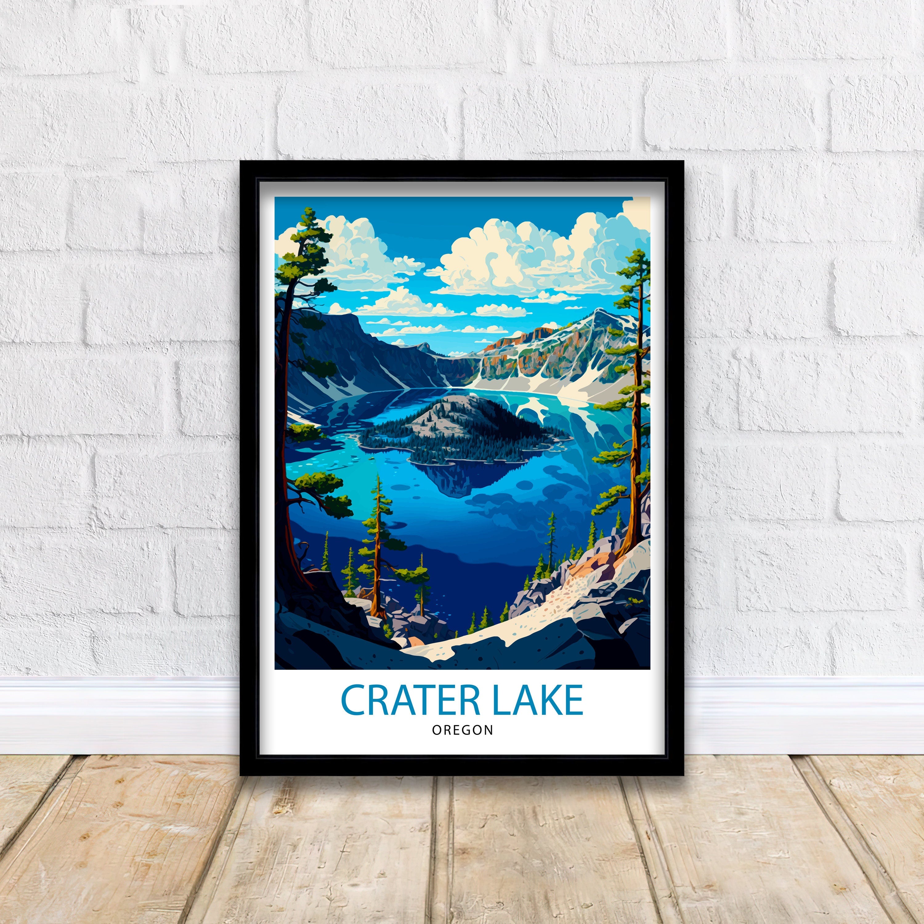 Crater Lake Oregon Travel Print Oregon Wall Decor Crater Lake Poster Pacific Northwest Travel Prints Oregon Art Print Crater Lake