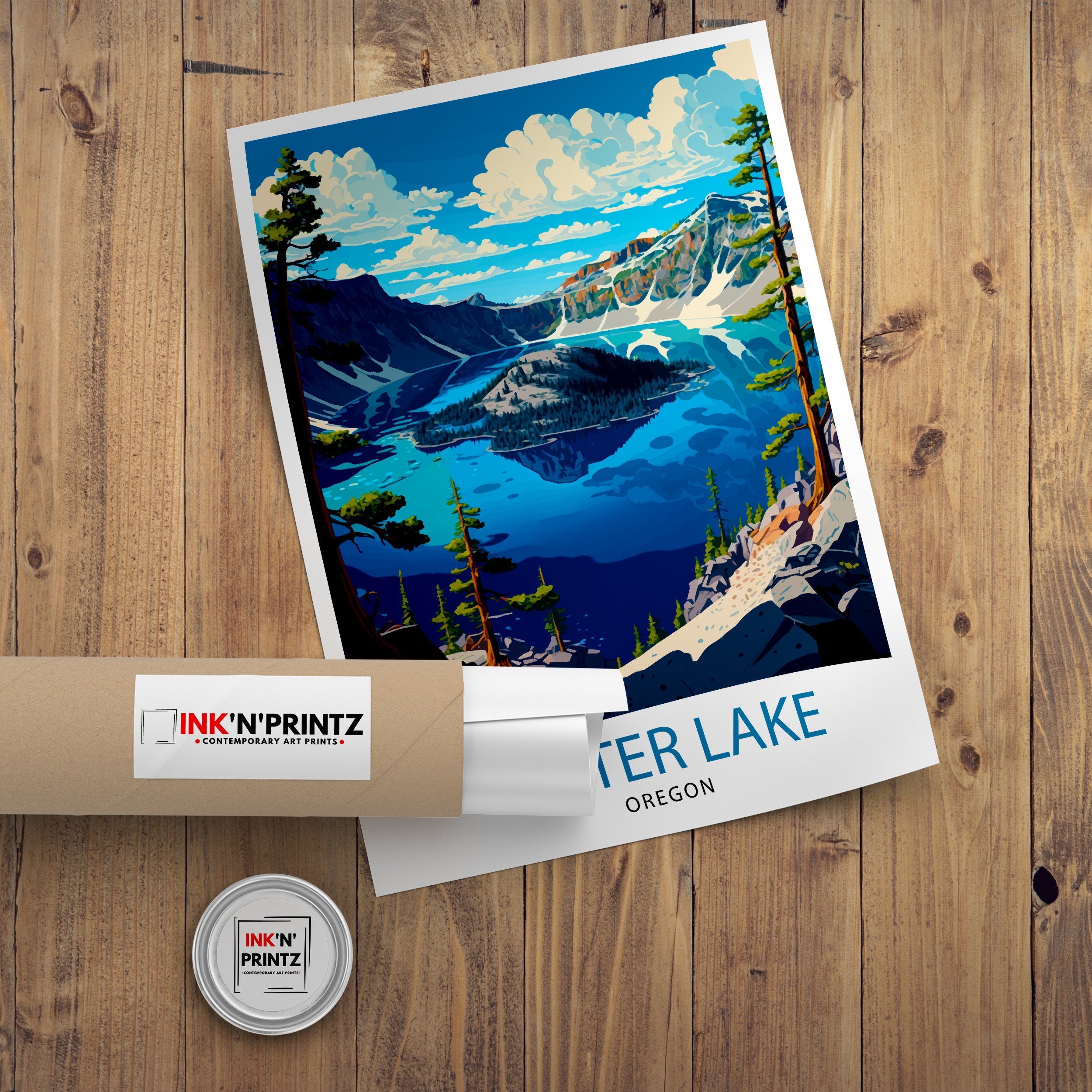 Crater Lake Oregon Travel Print Oregon Wall Decor Crater Lake Poster Pacific Northwest Travel Prints Oregon Art Print Crater Lake
