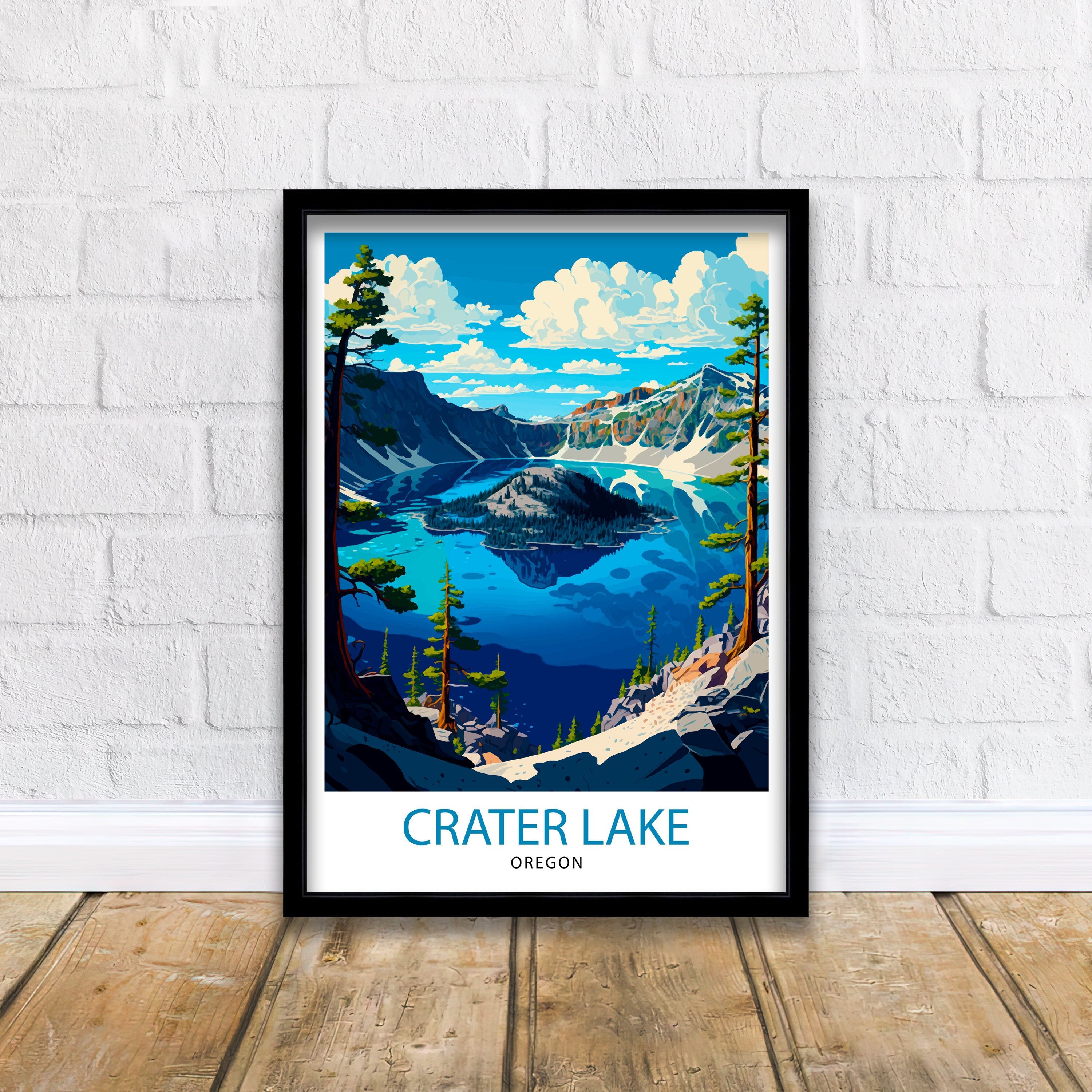 Crater Lake Oregon Travel Print Oregon Wall Decor Crater Lake Poster Pacific Northwest Travel Prints Oregon Art Print Crater Lake