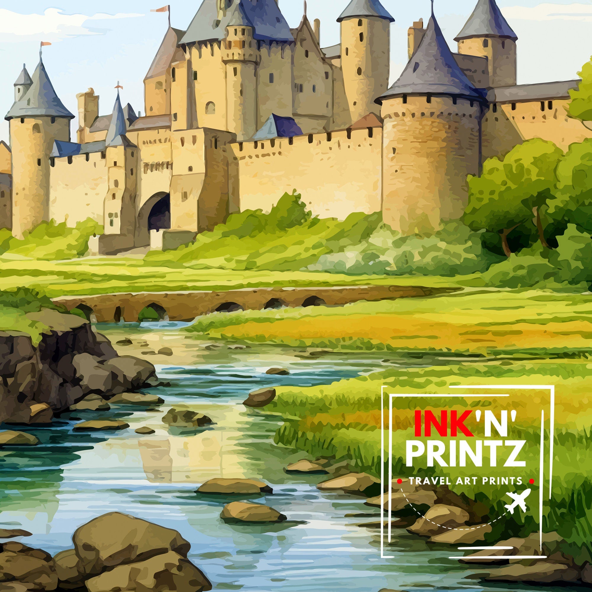 Carcassonne France Travel Print Carcassonne Wall Decor Carcassonne Poster France Travel Prints Carcassonne Art Print Carcassonne