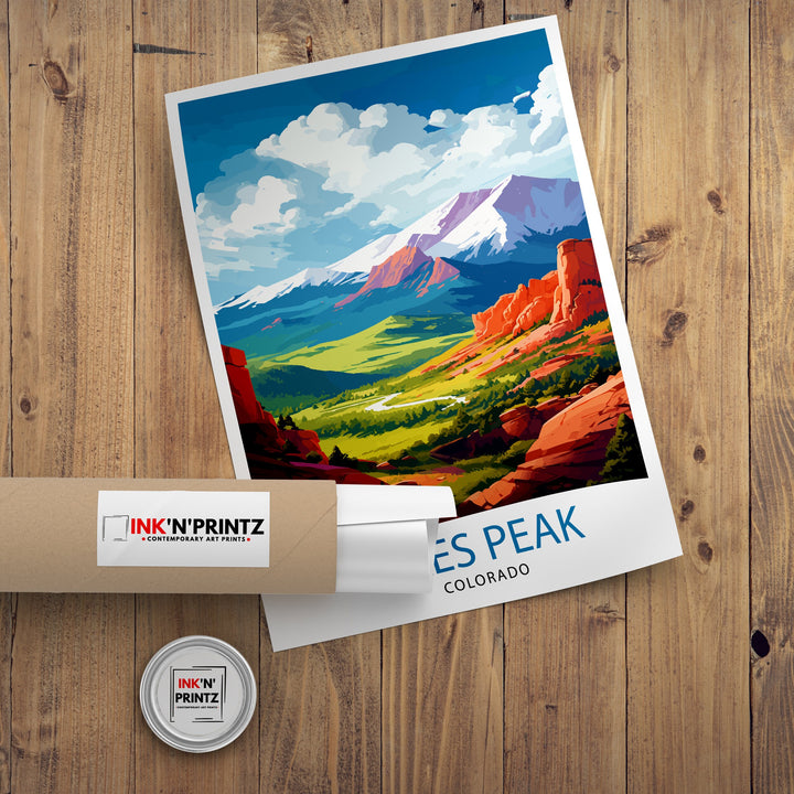 Pikes Peak Colorado Travel Print Mountain Wall Decor Pikes Peak Poster Colorado Travel Prints Nature Art Print Rocky Mountain Illustration