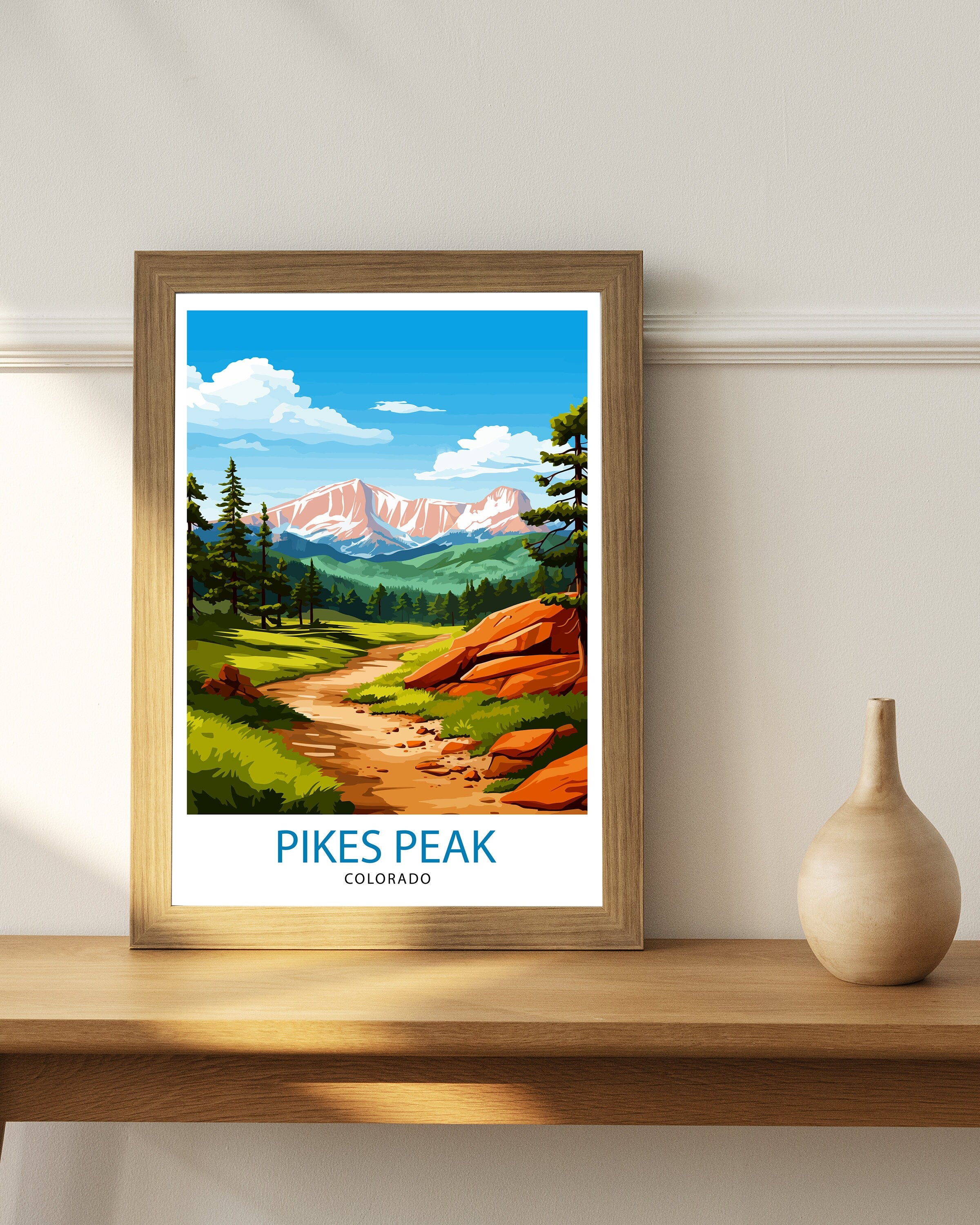 Pikes Peak Colorado Travel Print Mountain Wall Decor Pikes Peak Poster Colorado Travel Prints Nature Art Print Rocky Mountain Illustration