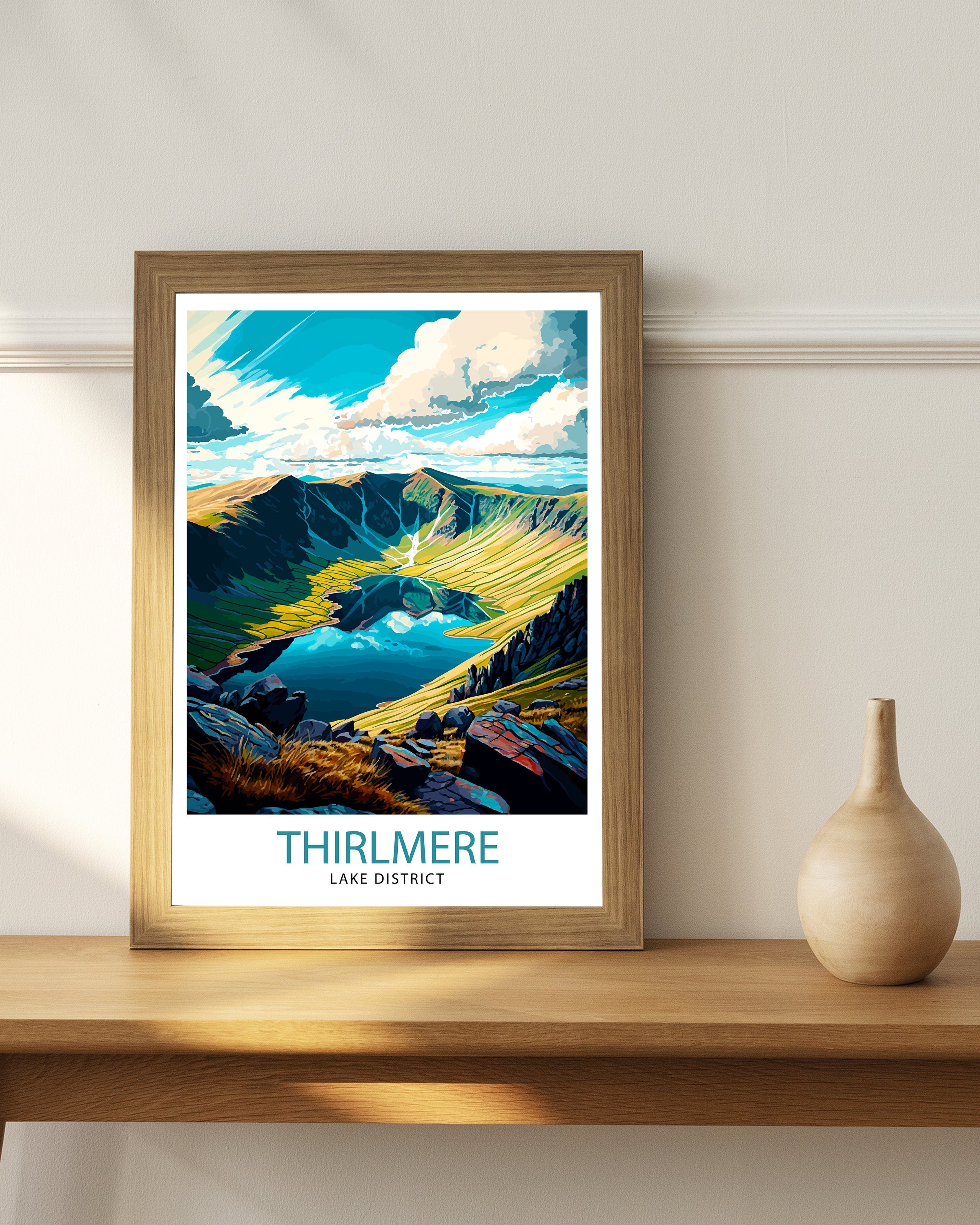 Thirlmere Lake District Travel Print Lake District Wall Decor Lake District Home Living Decor, Thirlmere Illustration Travel Poster Gift