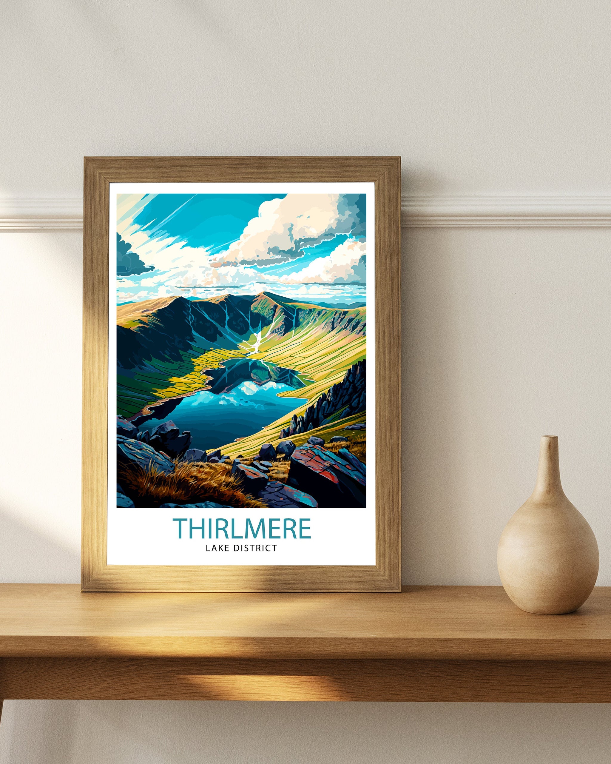 Thirlmere Lake District Travel Print Lake District Wall Decor Lake District Home Living Decor, Thirlmere Illustration Travel Poster Gift