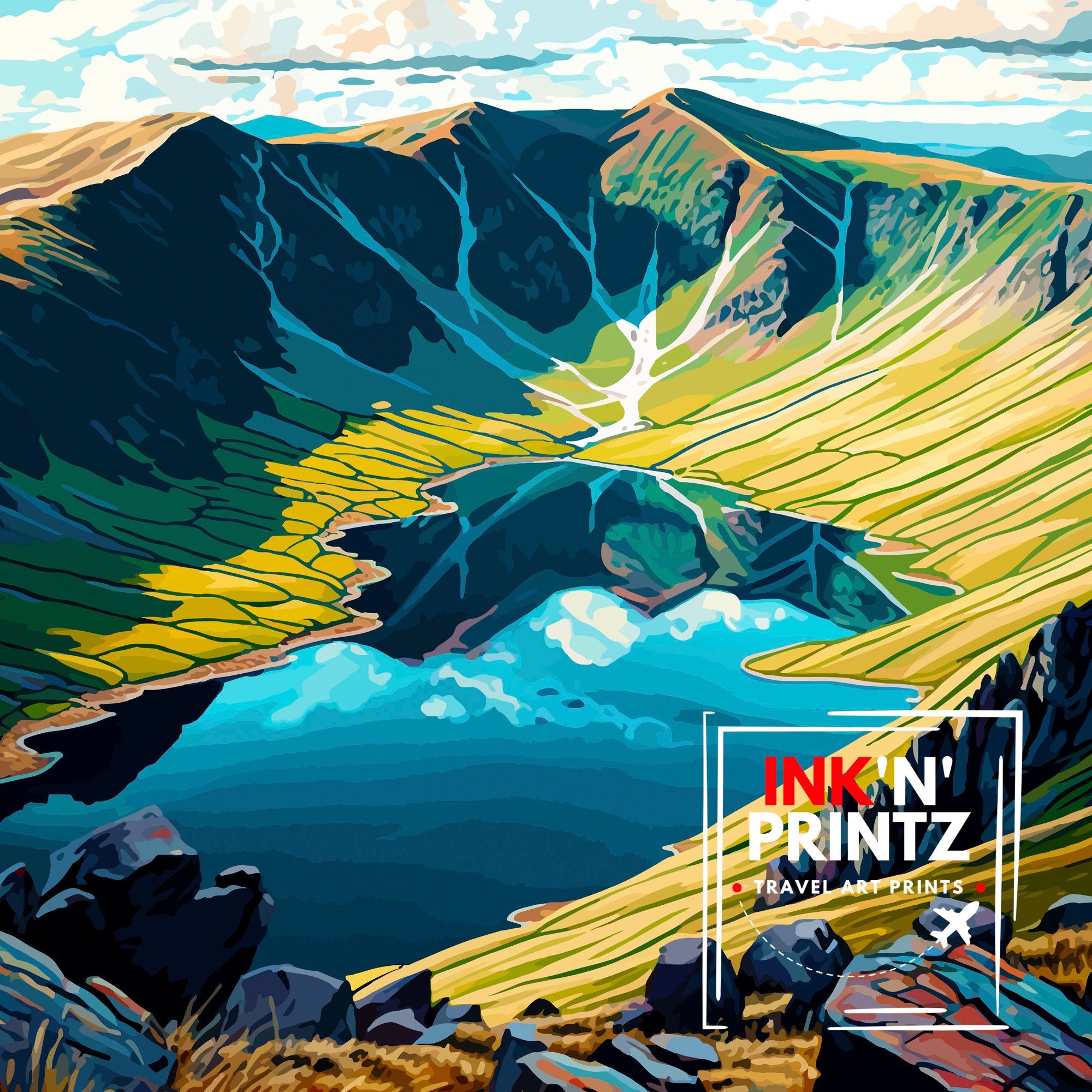 Thirlmere Lake District Travel Print Lake District Wall Decor Lake District Home Living Decor, Thirlmere Illustration Travel Poster Gift