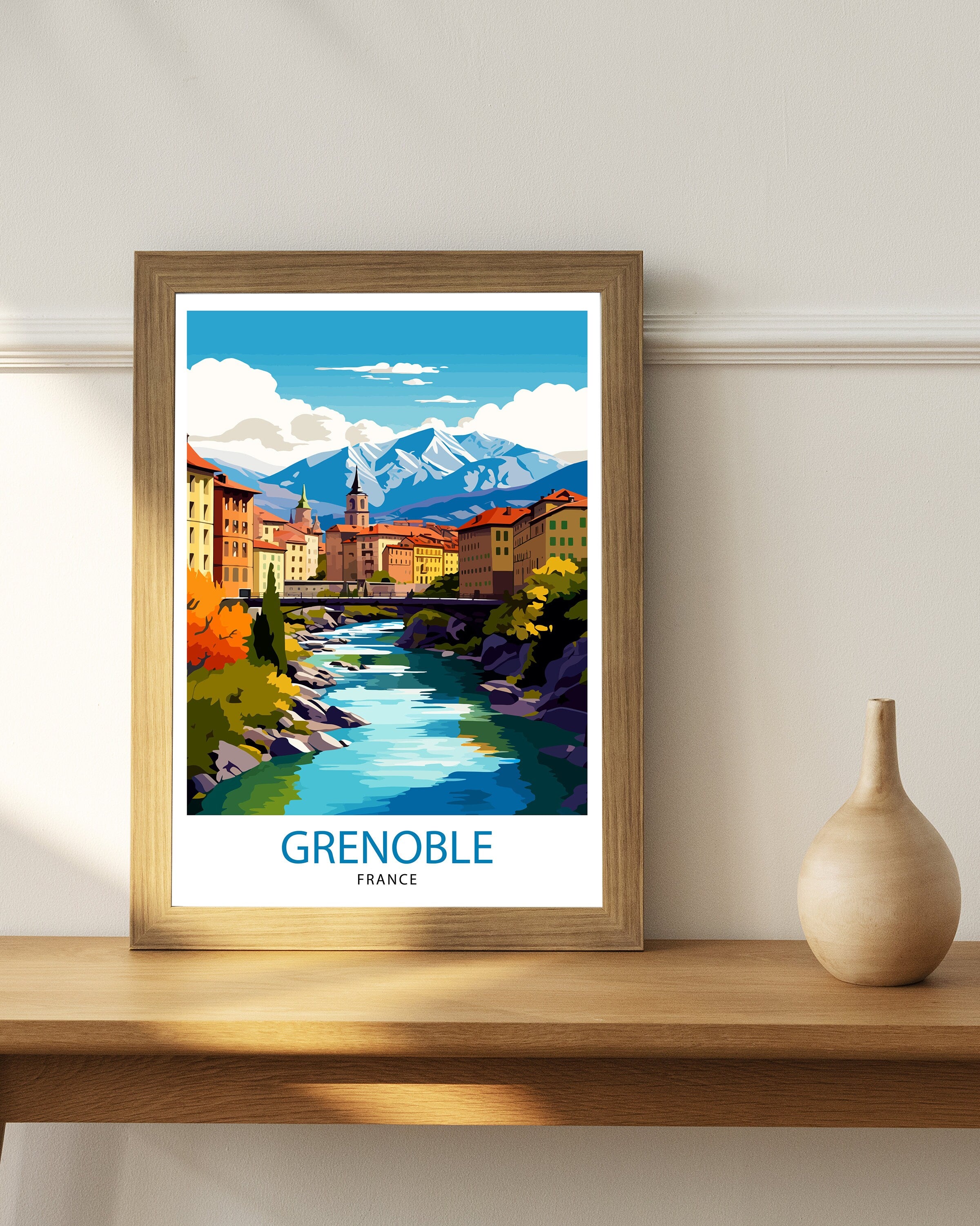 Grenoble France Travel Print France Wall Decor Grenoble Poster French Alps Travel Prints France Art Print Grenoble Illustration French