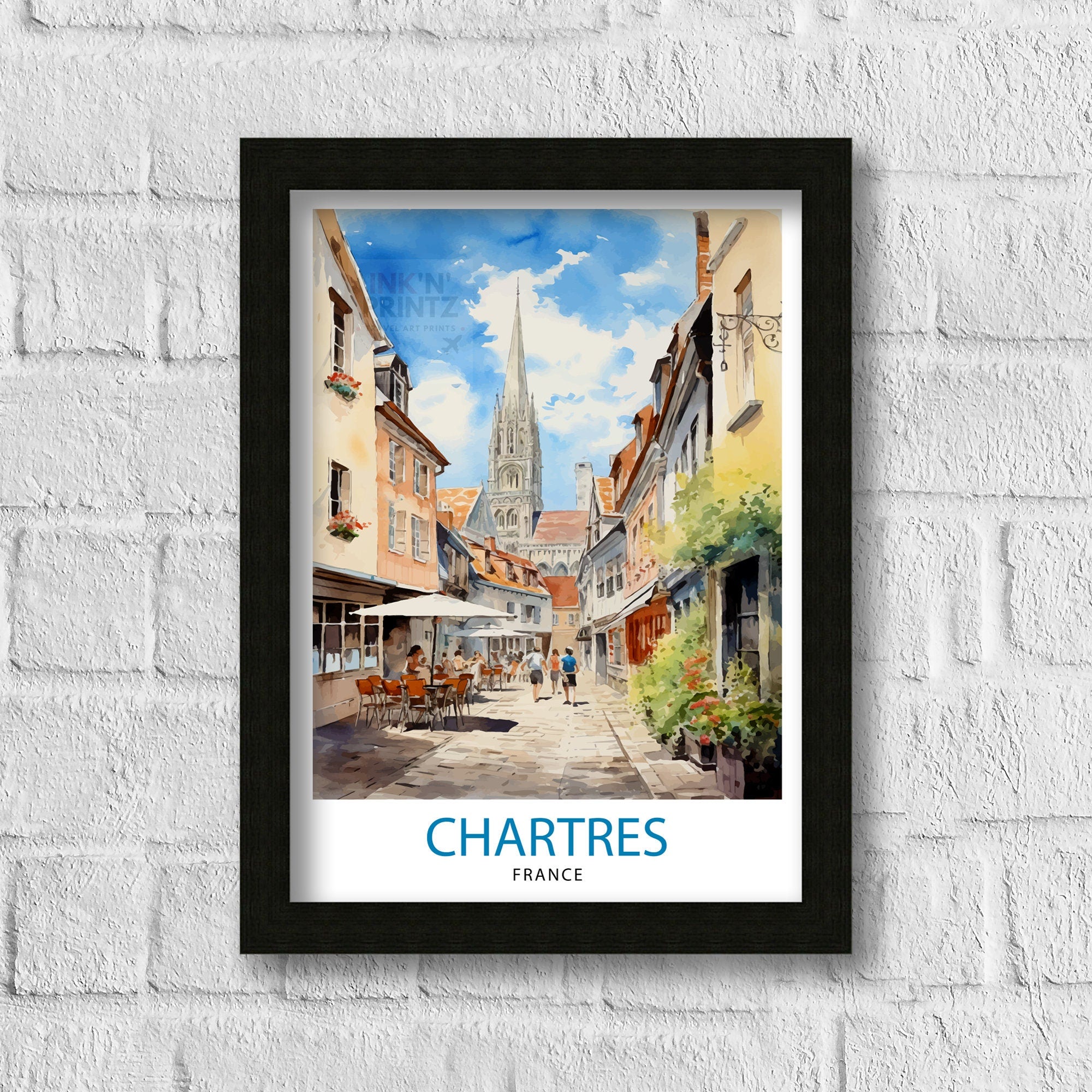 Chartres France Travel Print Chartres Wall Decor Chartres Poster France Travel Prints Chartres Art Print Chartres Illustration