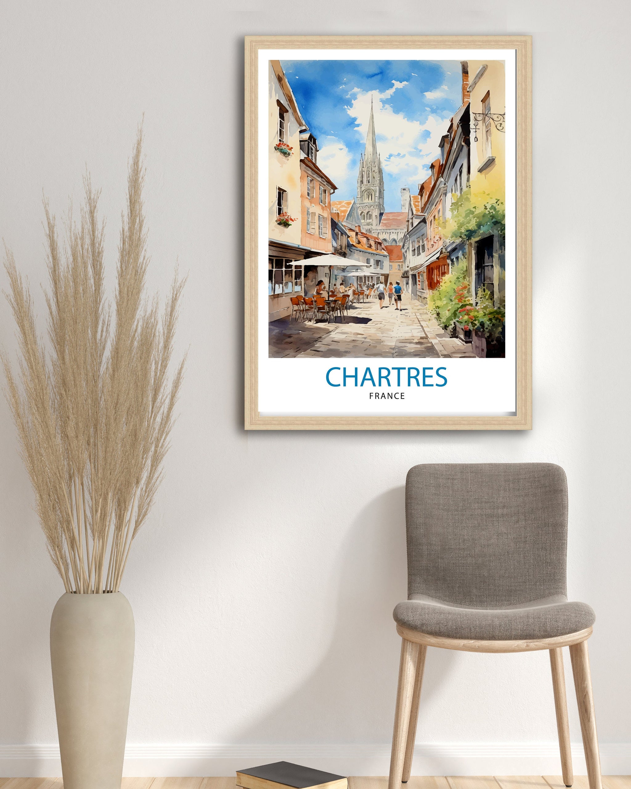 Chartres France Travel Print Chartres Wall Decor Chartres Poster France Travel Prints Chartres Art Print Chartres Illustration