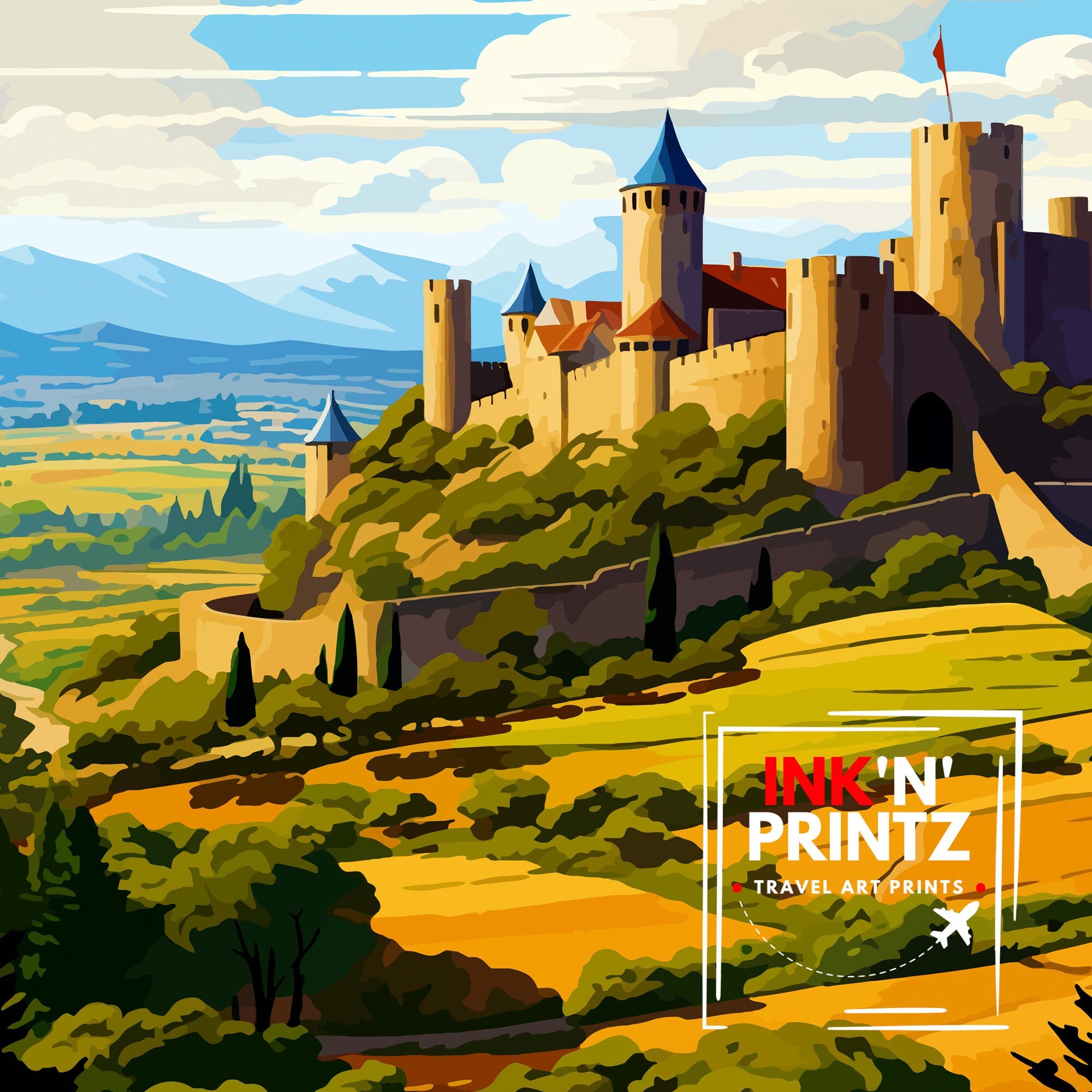 Carcassonne France Travel Print Carcassonne Wall Decor Carcassonne Poster France Travel Prints Carcassonne Art Print Carcassonne