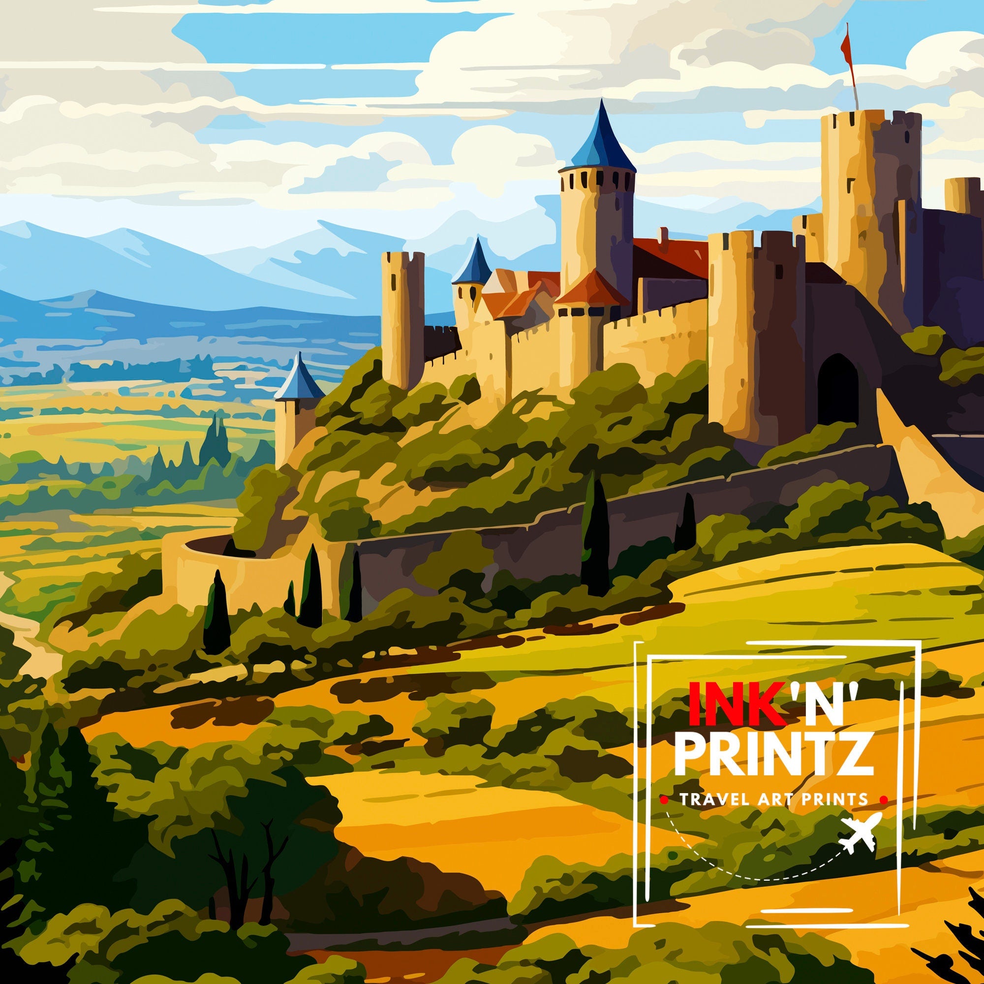 Carcassonne France Travel Print Carcassonne Wall Decor Carcassonne Poster France Travel Prints Carcassonne Art Print Carcassonne