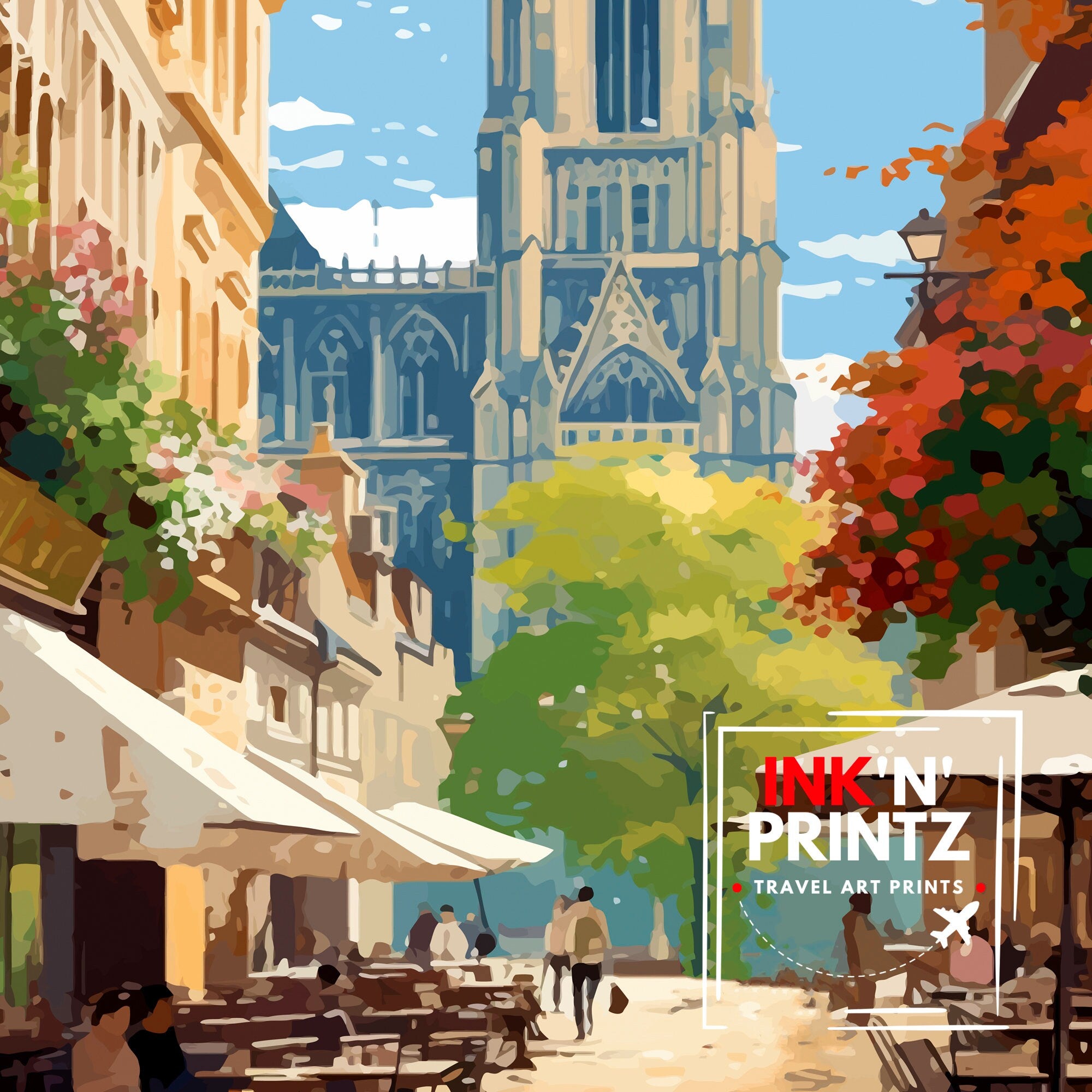 Reims France Travel Print Reims Wall Decor Reims Home Living Decor Reims France Illustration Travel Poster Gift for Reims France Home Decor