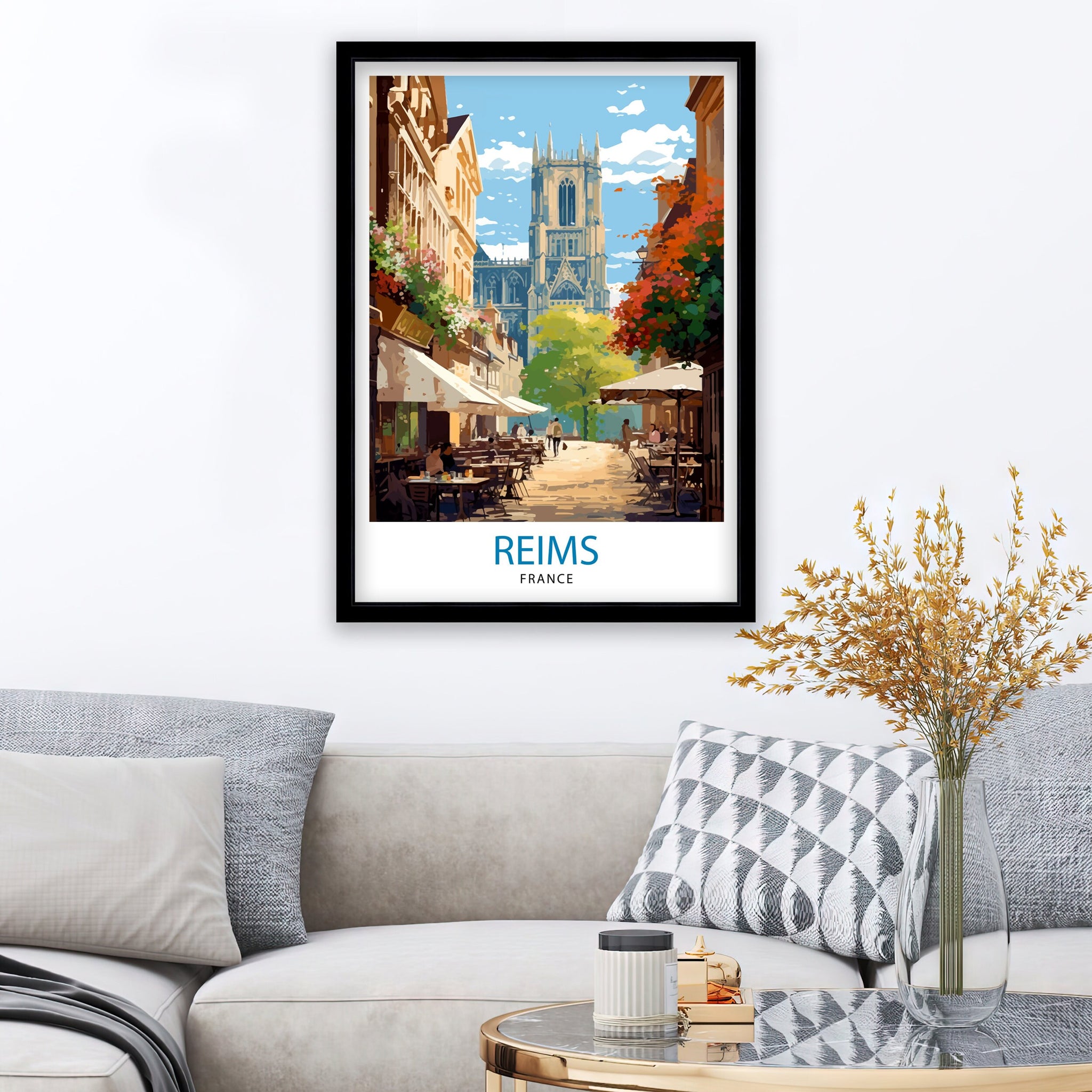 Reims France Travel Print Reims Wall Decor Reims Home Living Decor Reims France Illustration Travel Poster Gift for Reims France Home Decor