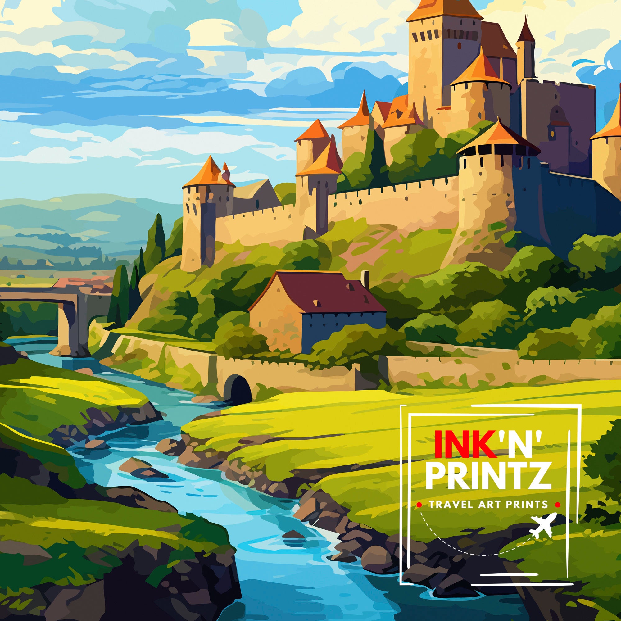 Carcassonne France Travel Print Carcassonne Wall Decor Carcassonne Poster France Travel Prints Carcassonne Art Print Carcassonne