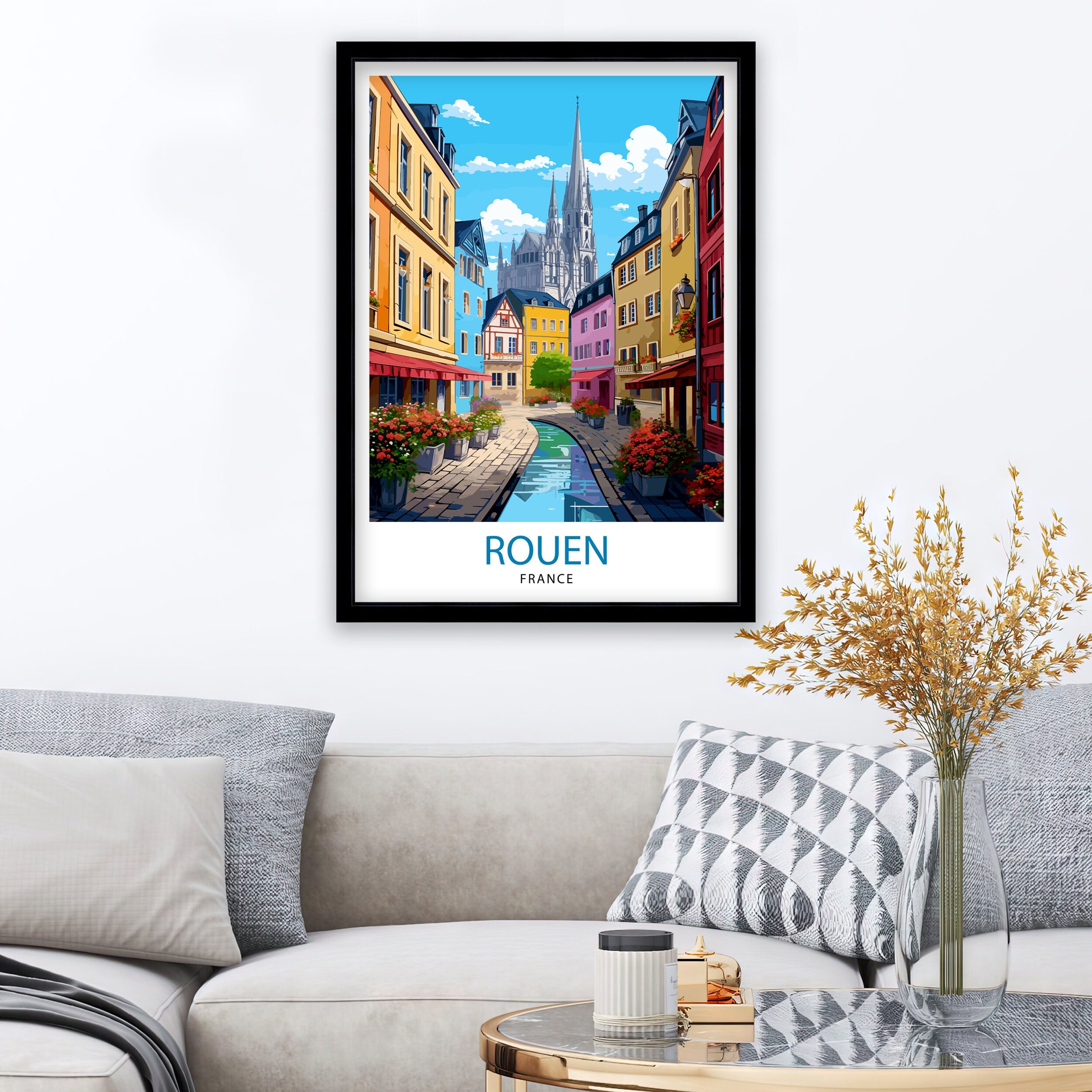 Rouen France Travel Print France Wall Decor Rouen Poster Normandy Travel Prints France Art Print Rouen Illustration France Wall Art City