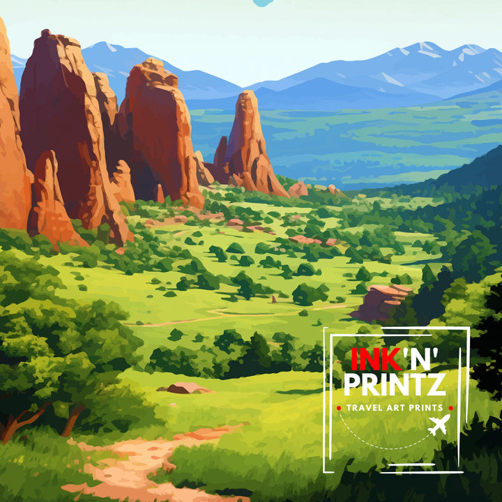 Garden of the Gods Colorado Travel Print| Colorado Wall Decor Garden of the Gods Poster Rocky Mountain Travel Prints Colorado Art Print