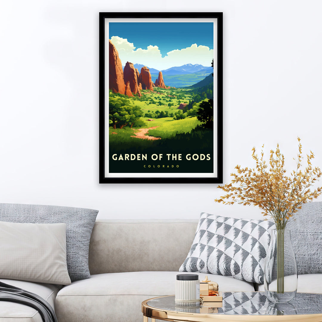 Garden of the Gods Colorado Travel Print| Colorado Wall Decor Garden of the Gods Poster Rocky Mountain Travel Prints Colorado Art Print