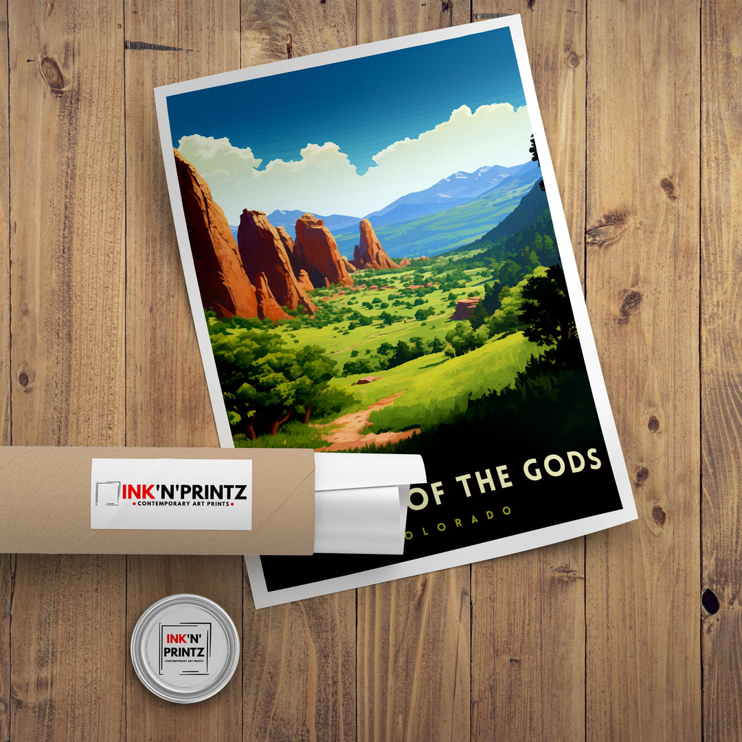 Garden of the Gods Colorado Travel Print| Colorado Wall Decor Garden of the Gods Poster Rocky Mountain Travel Prints Colorado Art Print