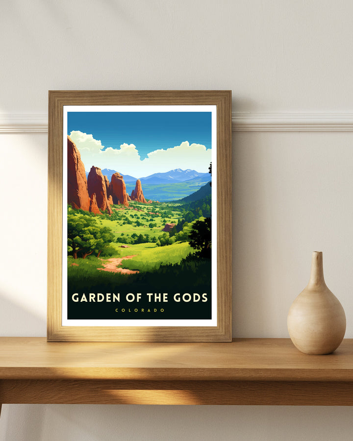 Garden of the Gods Colorado Travel Print| Colorado Wall Decor Garden of the Gods Poster Rocky Mountain Travel Prints Colorado Art Print