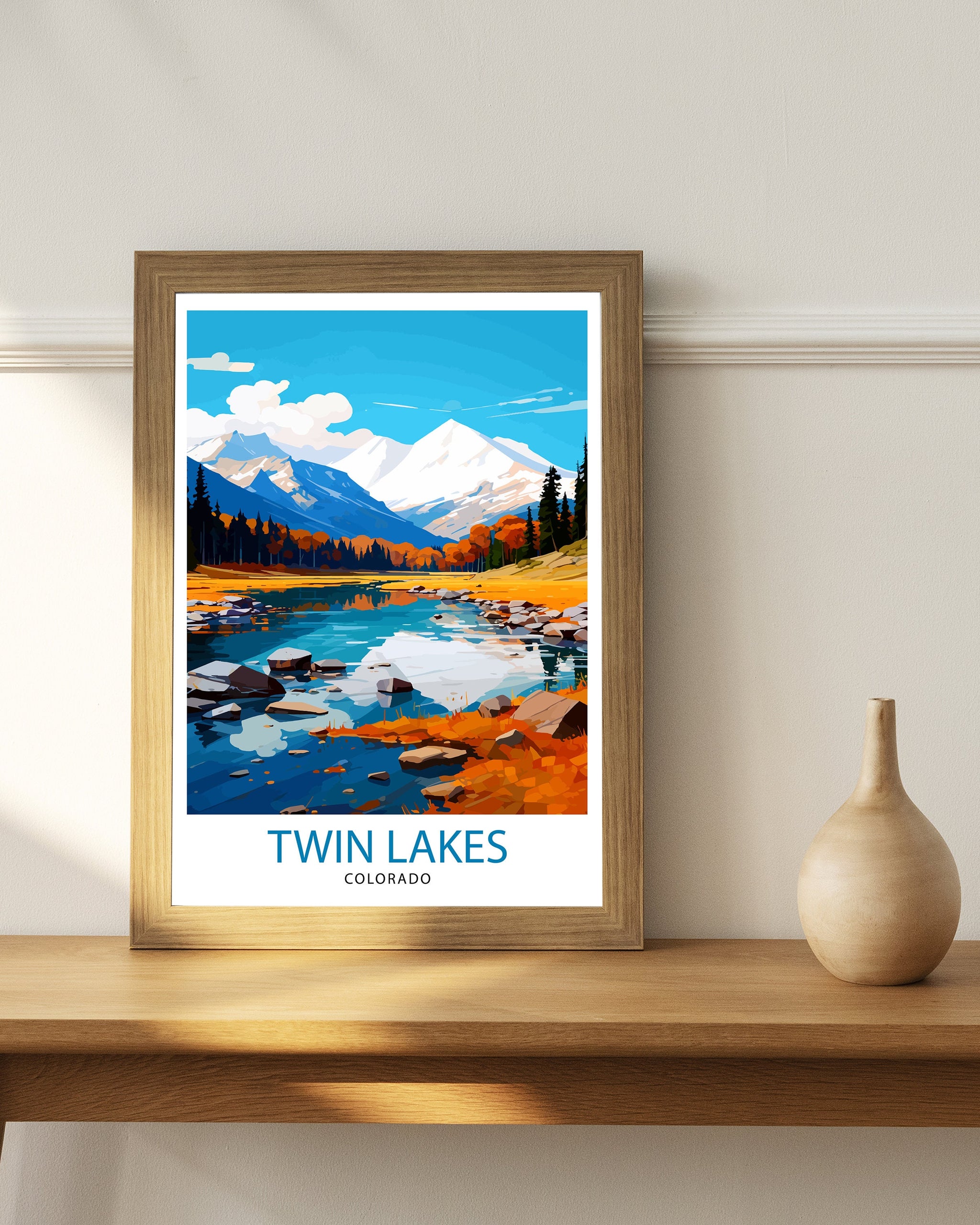 Twin Lakes Colorado Travel Print| Colorado Wall Decor Twin Lakes Poster Rocky Mountain Travel Prints Colorado Art Print Twin Lakes