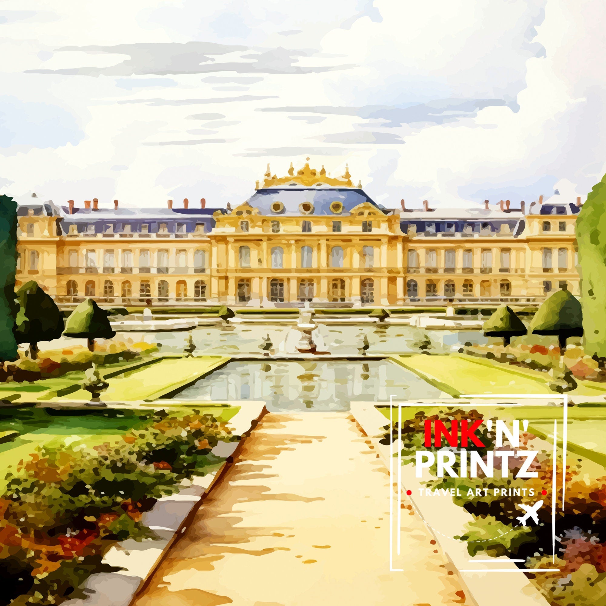 Versailles France Travel Print Versailles Wall Decor Versailles Poster France Travel Prints Versailles Art Print Versailles Illustration