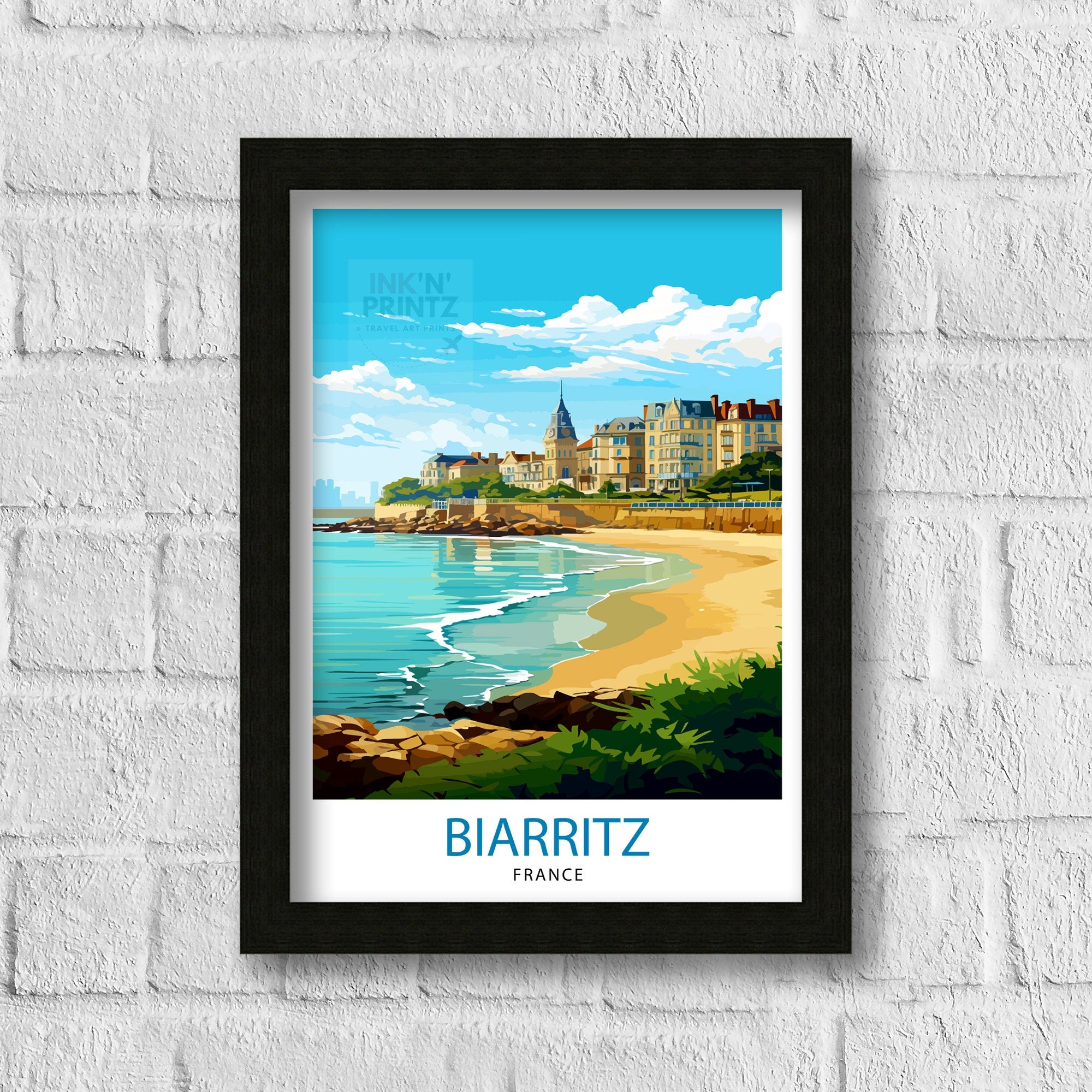Biarritz France Travel Print Biarritz Wall Decor Biarritz Home Living Decor Biarritz France Illustration Travel Poster Gift for Biarritz